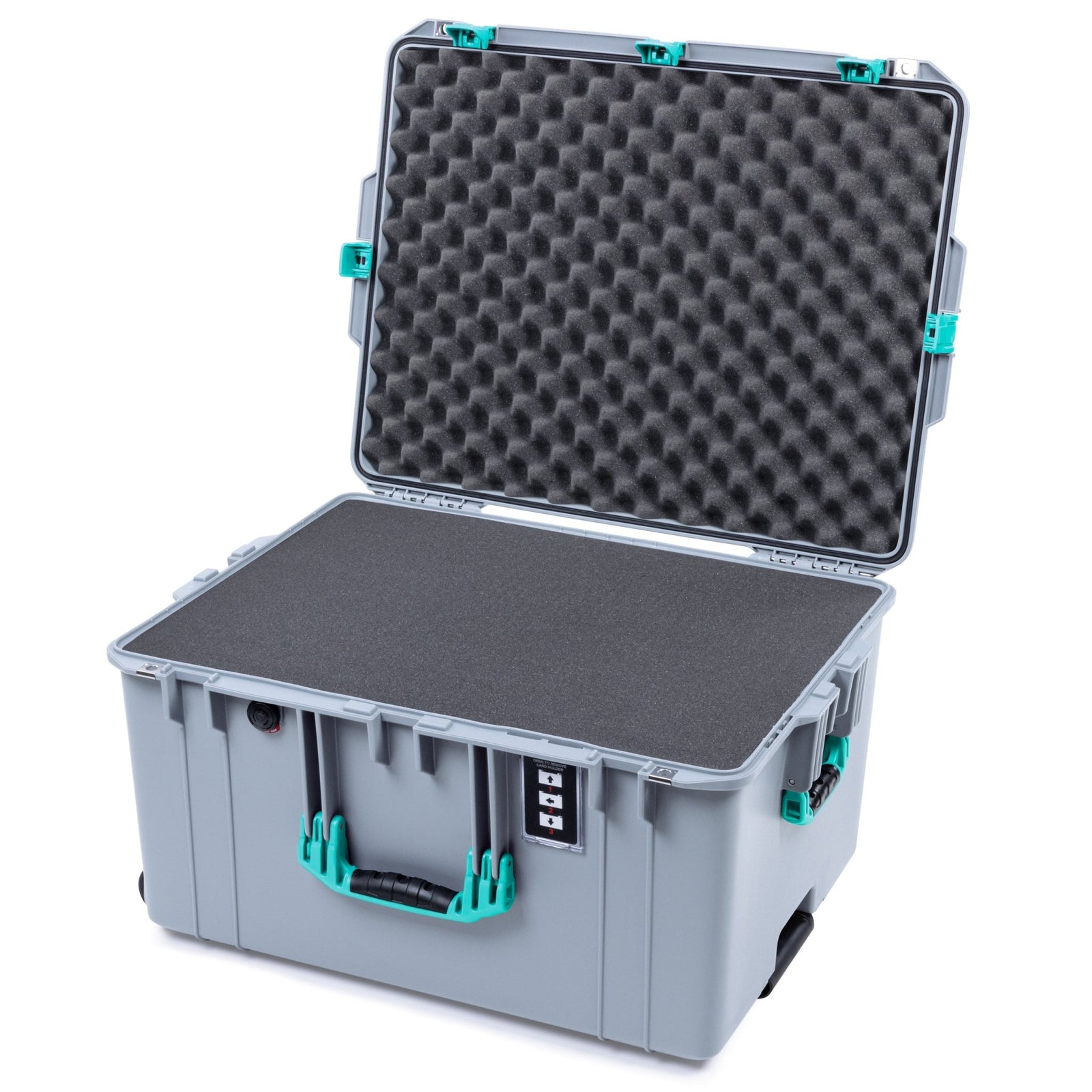 Pelican 1637 Air Case - Silver & Teal Trolley - Pick & Pluck Foam / Convolute Lid Foam