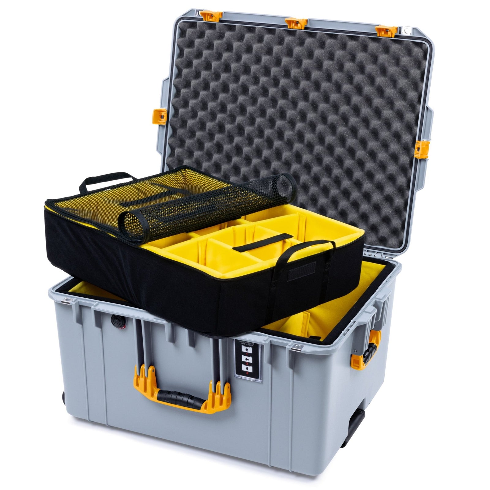 Pelican 1637 Air Case - Silver & Yellow Trolley - 2 - Layer Yellow Padded Microfiber Dividers / Convolute Lid Foam