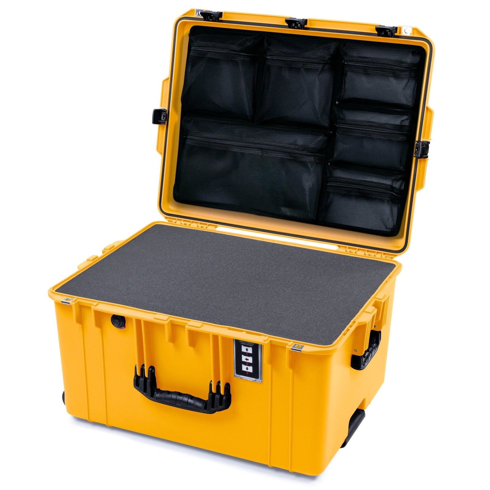 Pelican 1637 Air Case - Yellow & Black Trolley - Pick & Pluck Foam / Mesh Lid Organizer