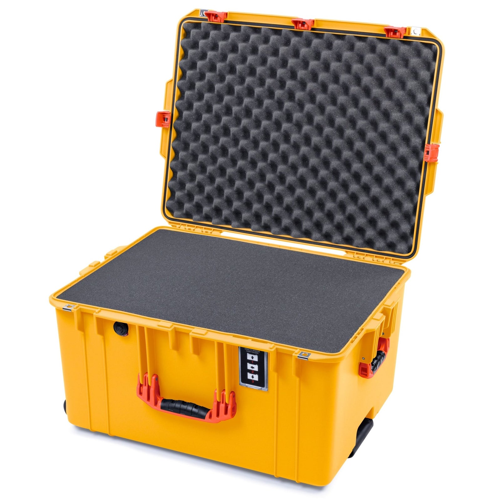 Pelican 1637 Air Case - Yellow & Orange Trolley - Pick & Pluck Foam / Convolute Lid Foam