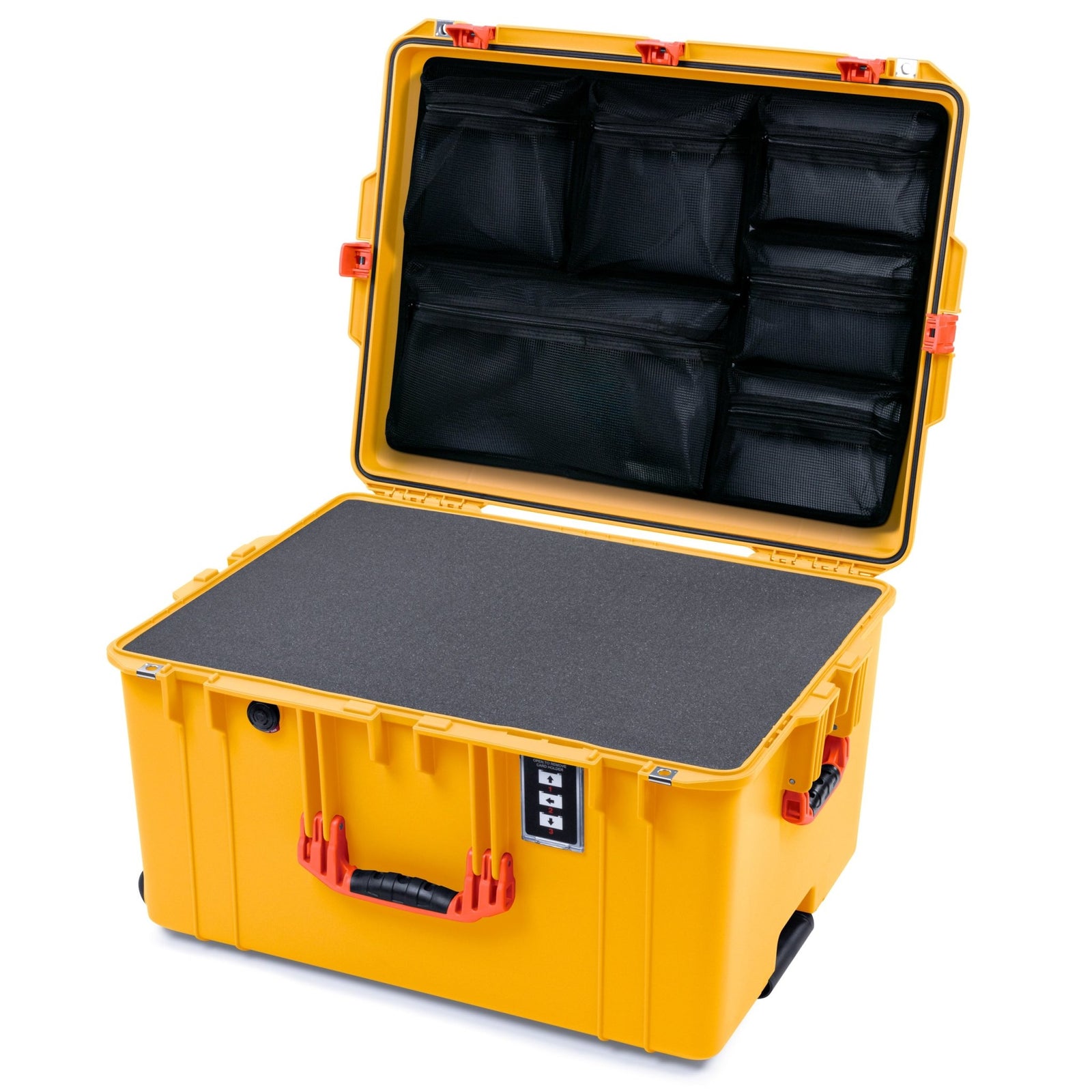 Pelican 1637 Air Case - Yellow & Orange Trolley - Pick & Pluck Foam / Mesh Lid Organizer