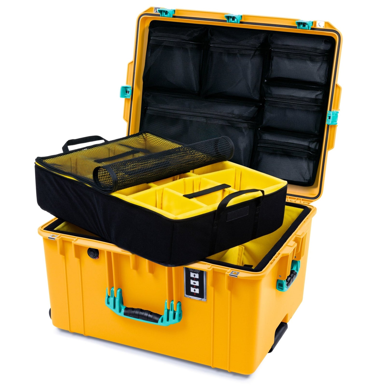 Pelican 1637 Air Case - Yellow & Teal - 2 - Layer Yellow Padded Microfiber Dividers / Mesh Lid Organizer