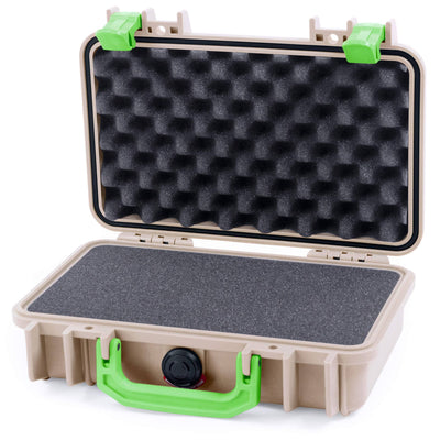 Pelican 1170 Case, Desert Tan with Lime Green Handle & Latches Pick & Pluck Foam with Convolute Lid Foam ColorCase 011700-0001-310-300