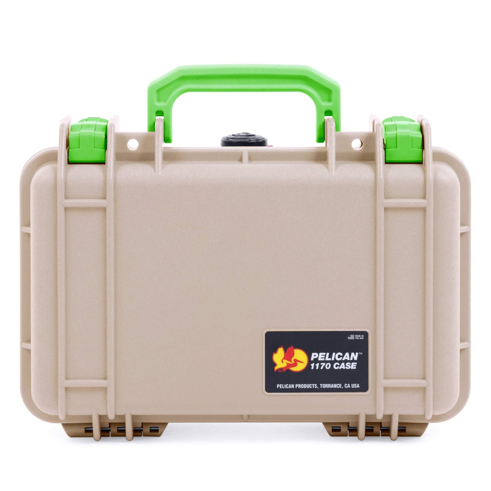 Pelican 1170 Case, Desert Tan with Lime Green Handle & Latches ColorCase