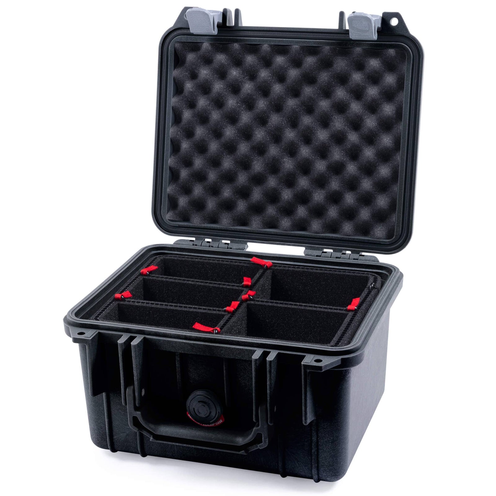 Pelican 1300 Case, Black with Silver Latches TrekPak Divider System with Convolute Lid Foam ColorCase 013000-0020-110-180