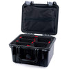 Pelican 1300 Case, Black with Silver Latches TrekPak Divider System with Zipper Lid Pouch ColorCase 013000-0120-110-180