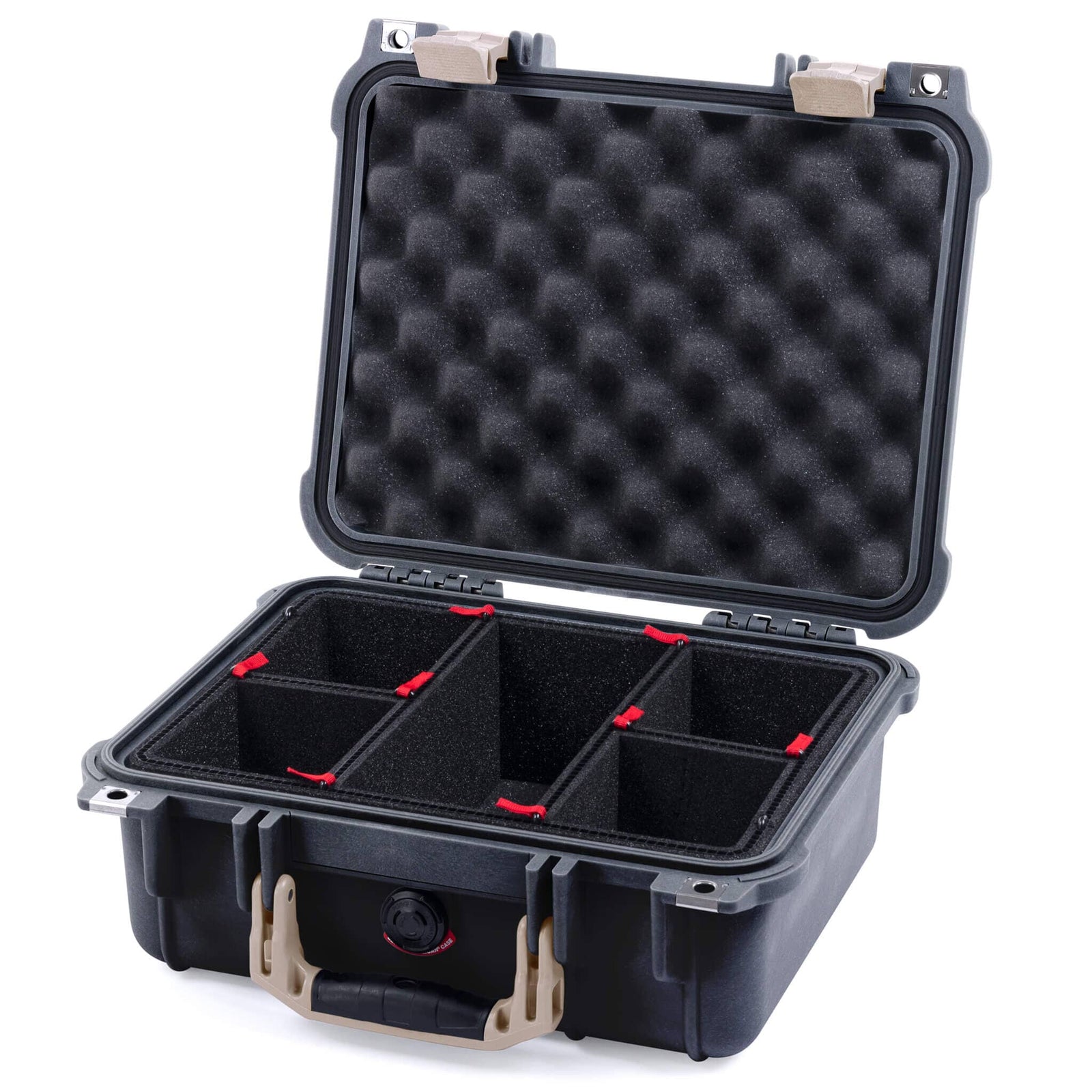 Pelican 1400 Case - Black & Desert Tan - TrekPak Divider System / Convolute Lid Foam