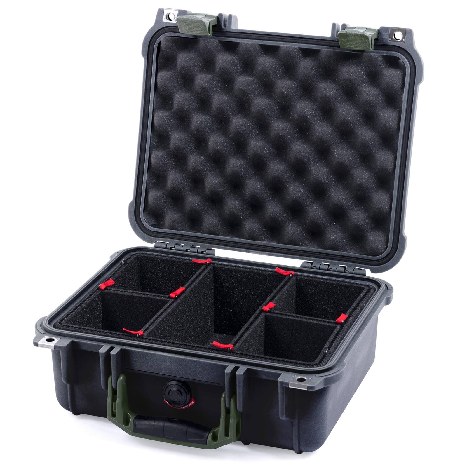 Pelican 1400 Case - Black & OD Green - TrekPak Divider System / Convolute Lid Foam