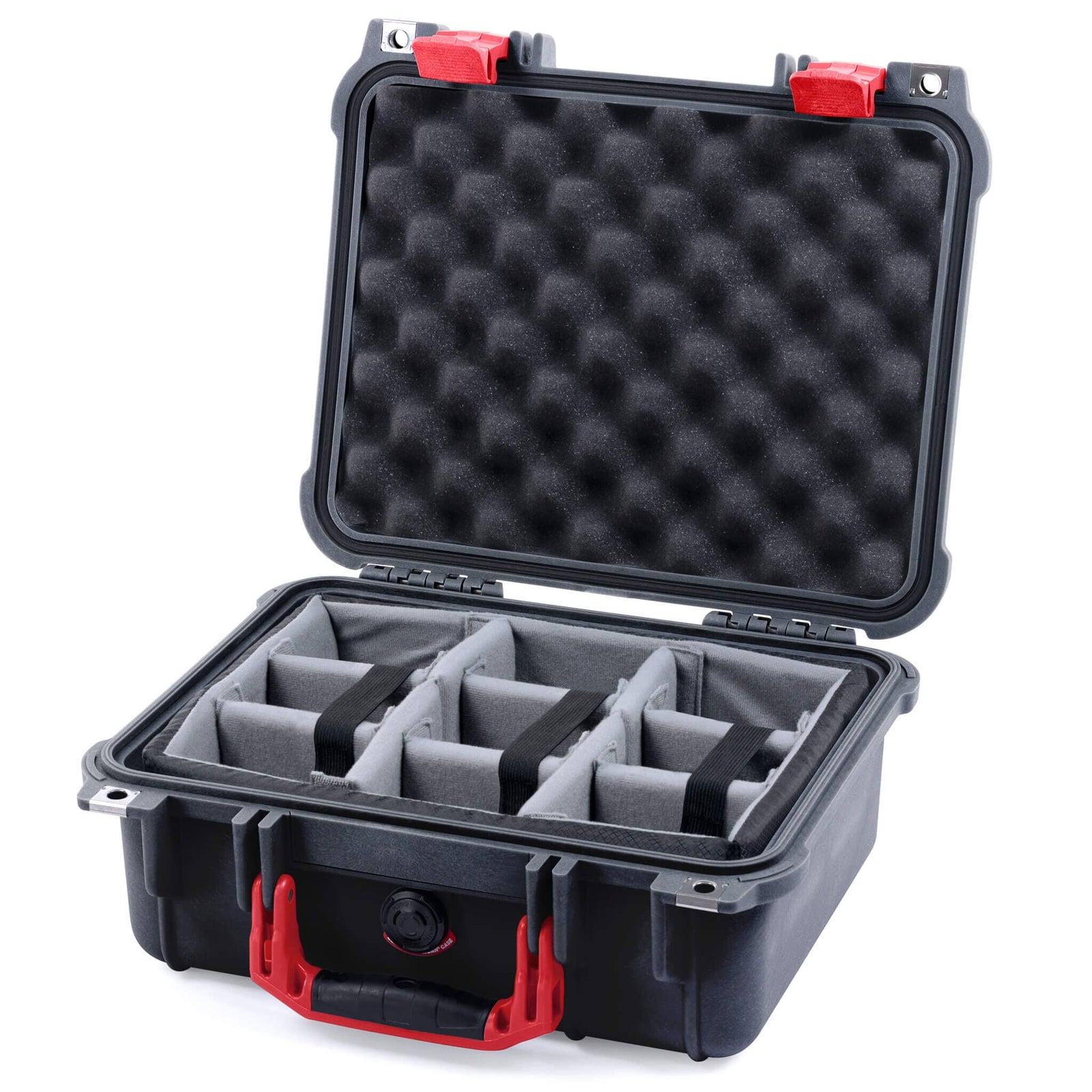 Pelican 1400 Case - Black & Red - Padded Microfiber Dividers / Convolute Lid Foam