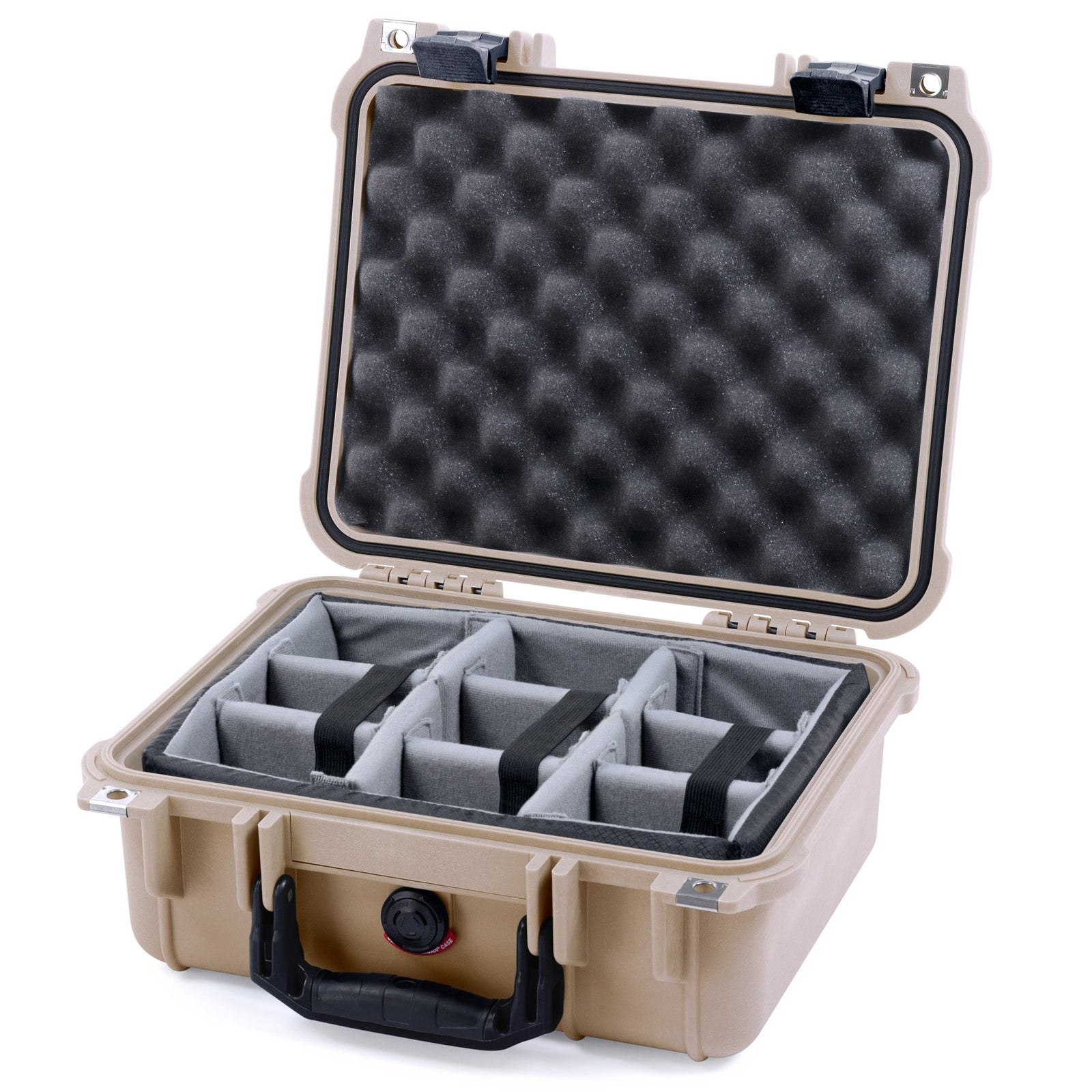 Pelican 1400 Case - Desert Tan & Black - Padded Microfiber Dividers / Convolute Lid Foam