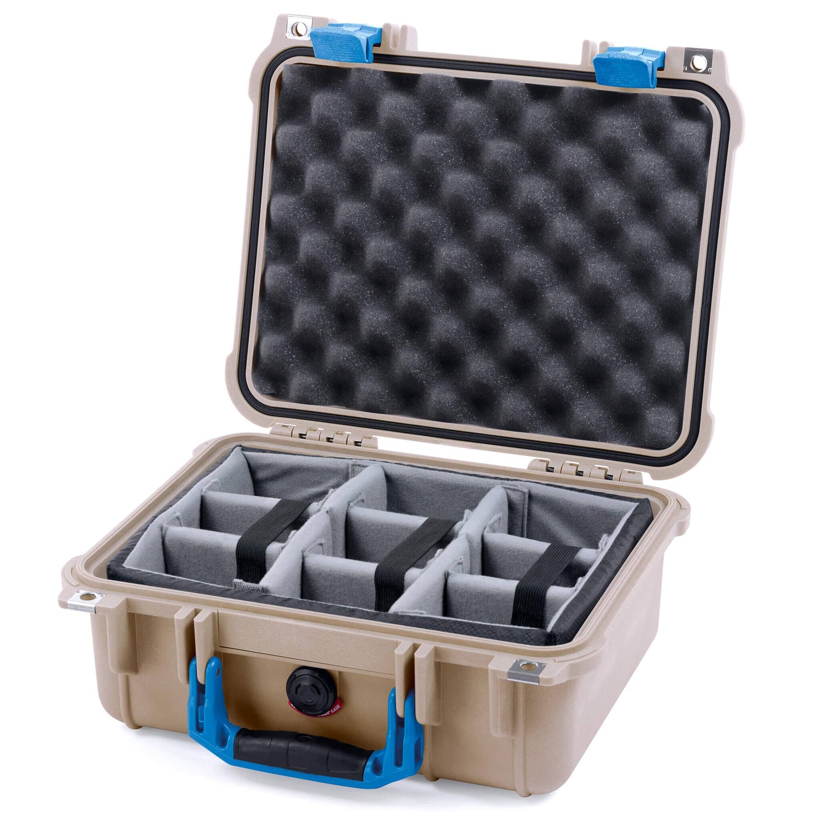 Pelican 1400 Case - Desert Tan & Blue - Padded Microfiber Dividers / Convolute Lid Foam