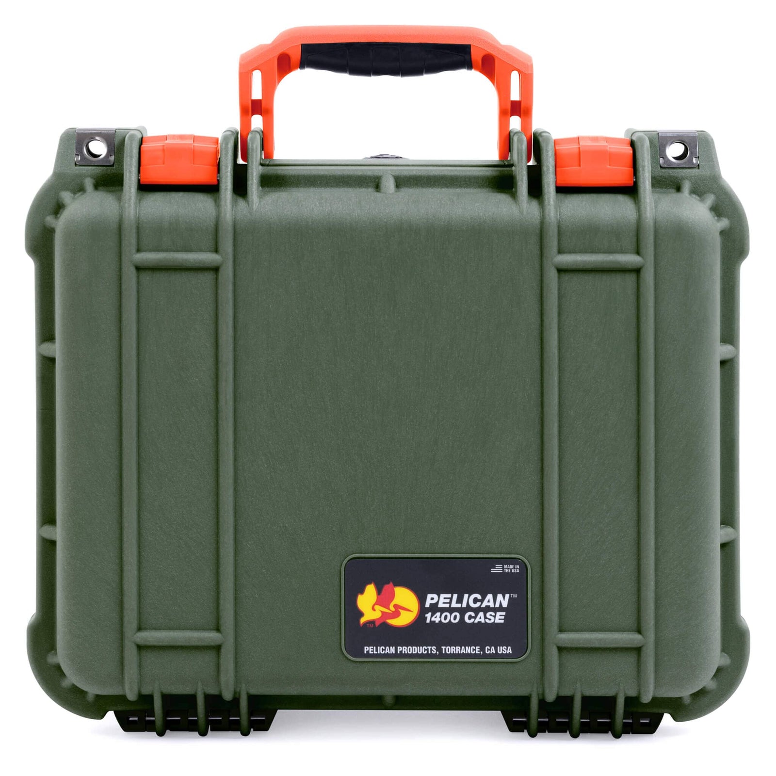 Pelican 1400 Case, OD Green with Orange Handle & Latches ColorCase