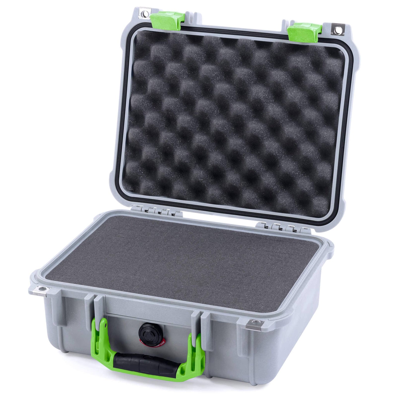 Pelican 1400 Case - Silver & Lime Green - Pick & Pluck Foam / Convolute Lid Foam
