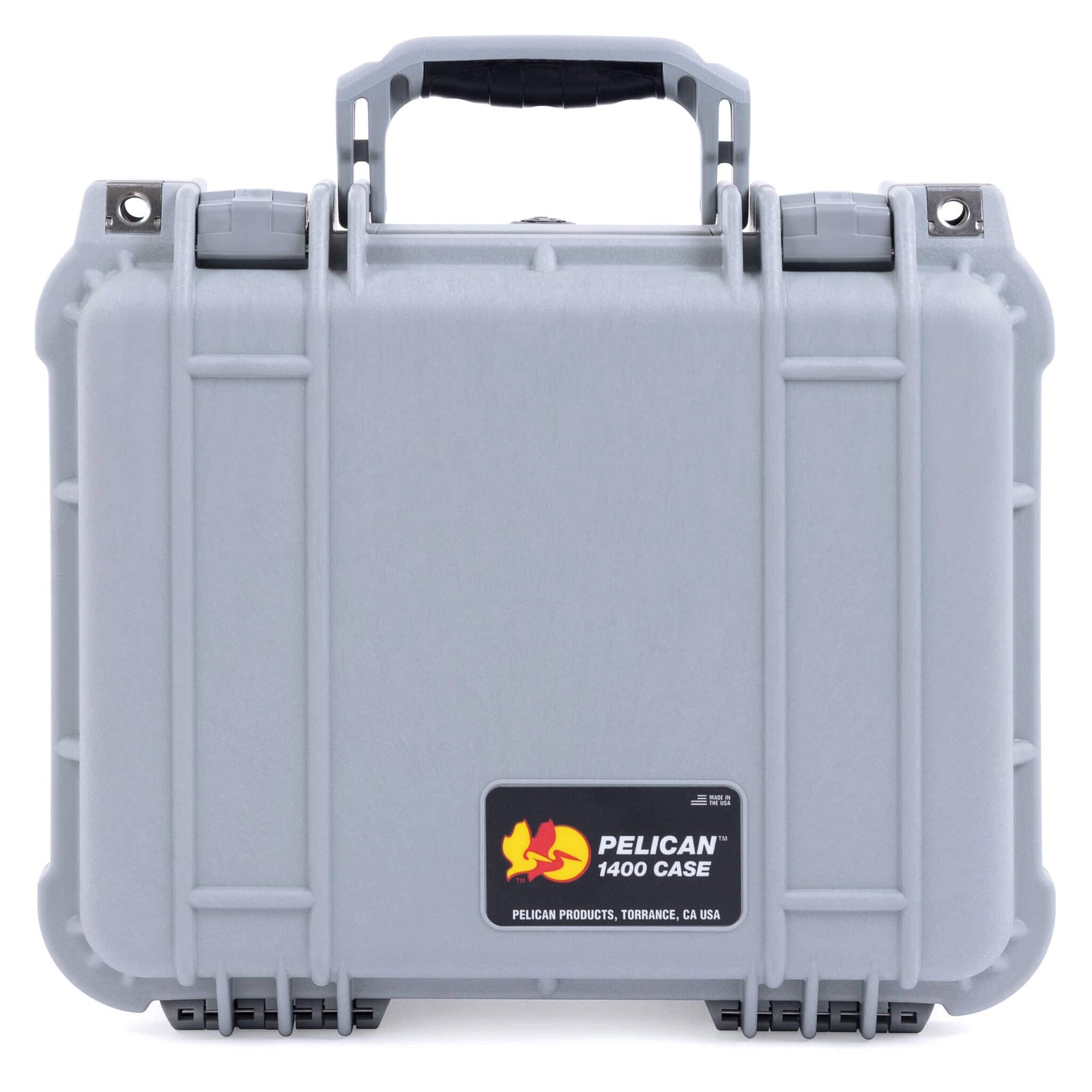 Pelican 1400 Case - Silver - Upright Front Case View