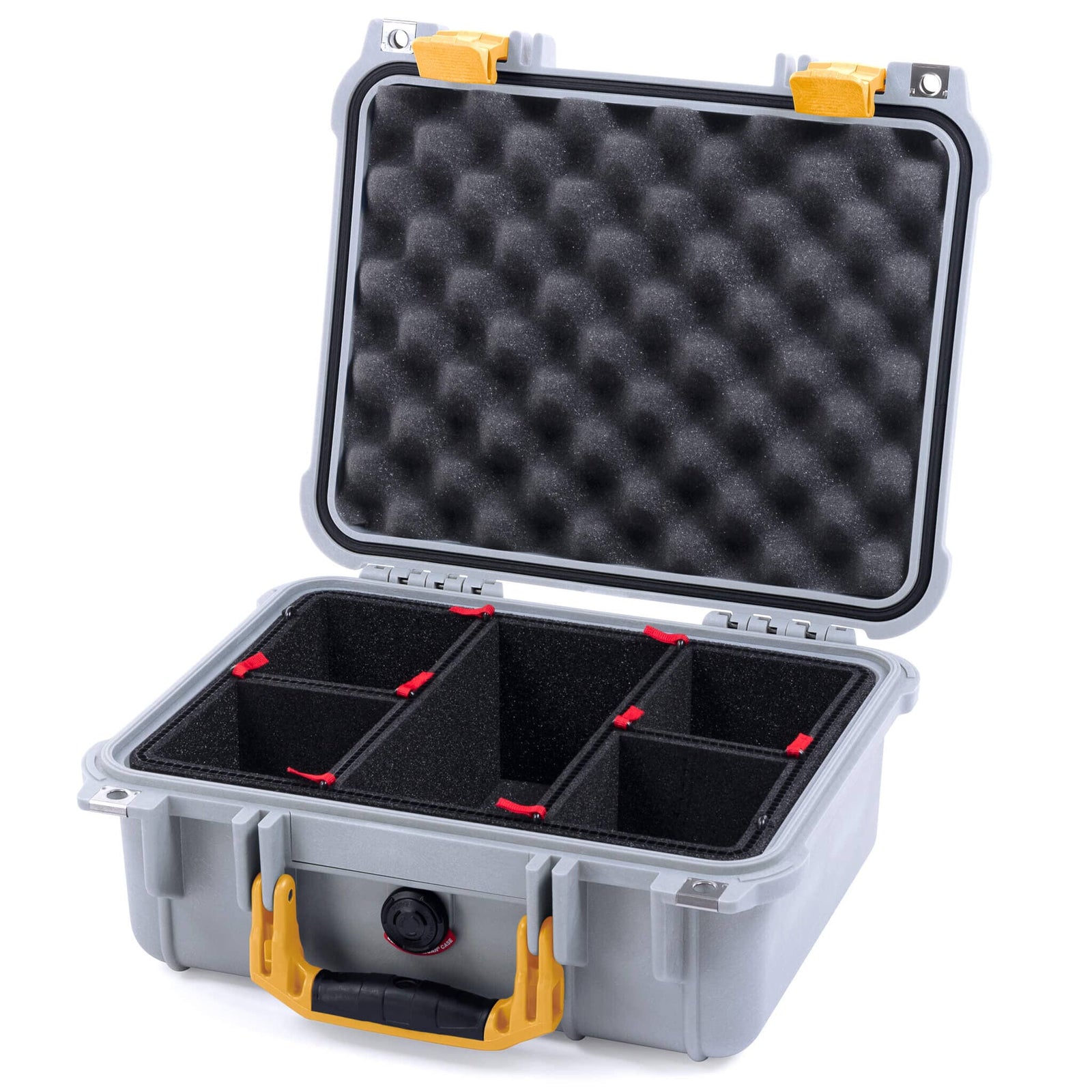 Pelican 1400 Case - Silver & Yellow - TrekPak Divider System / Convolute Lid Foam