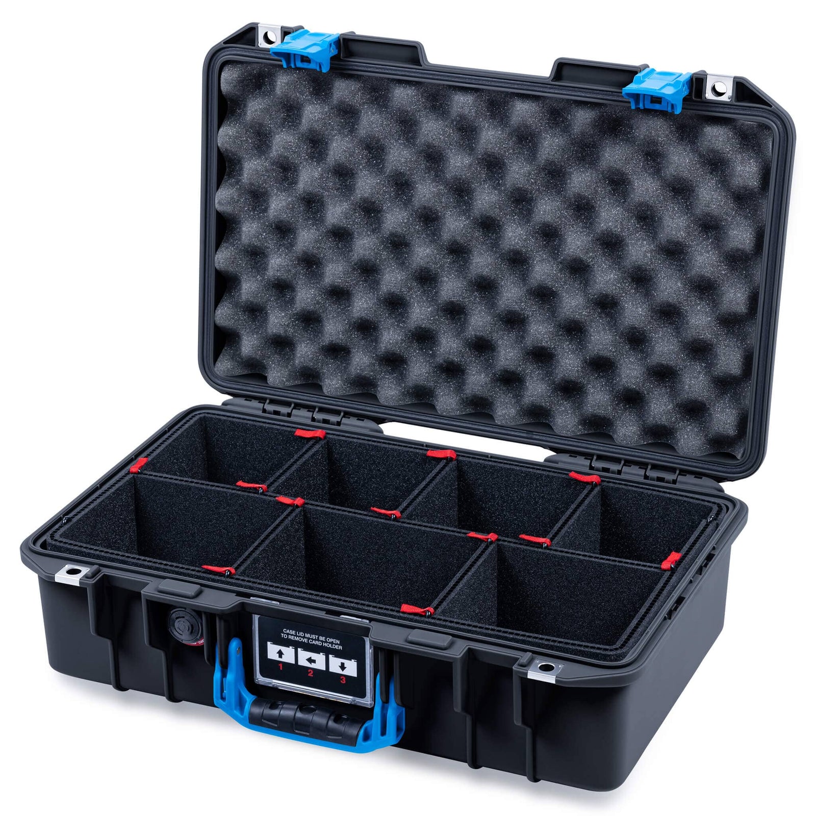 Pelican 1485 Air Case, Black with Blue Latches TrekPak Divider System with Convoluted Lid Foam ColorCase 014850-0020-110-121
