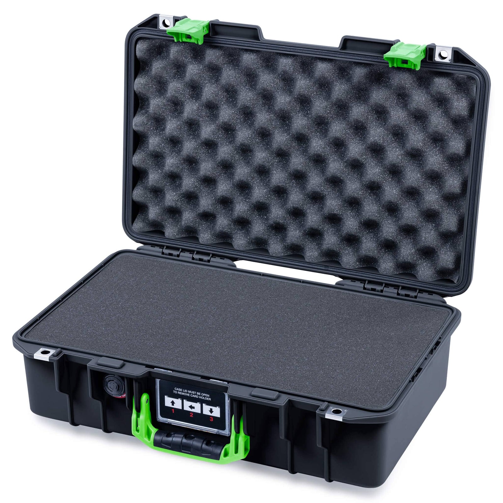 Pelican 1485 Air Case, Black with Lime Green Latches Pick & Pluck Foam with Convolute Lid Foam ColorCase 014850-0001-110-301