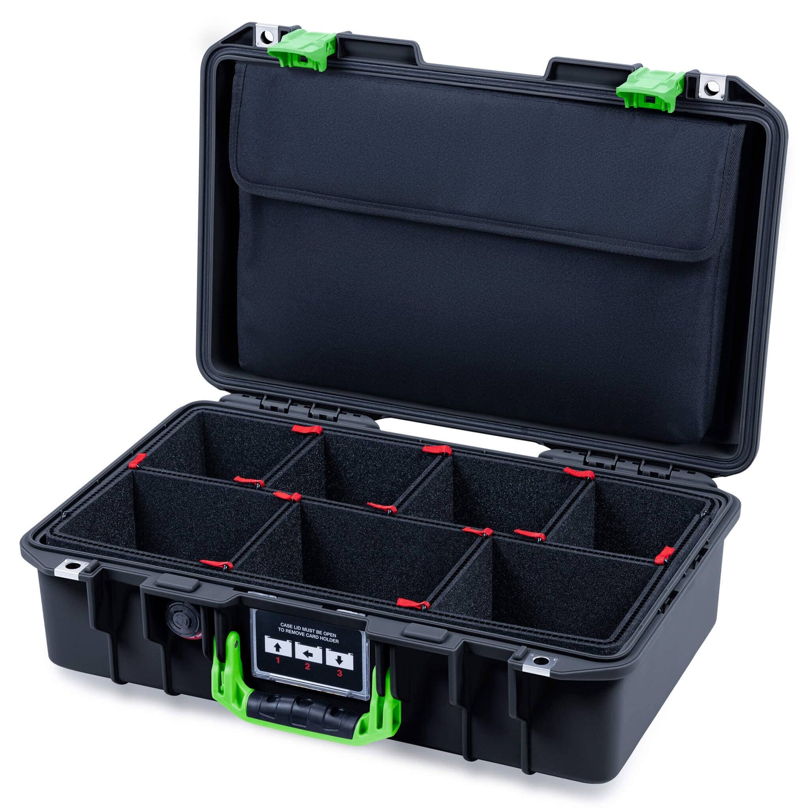 Pelican 1485 Air Case, Black with Lime Green Latches TrekPak Divider System with Computer Pouch ColorCase 014850-0220-110-301