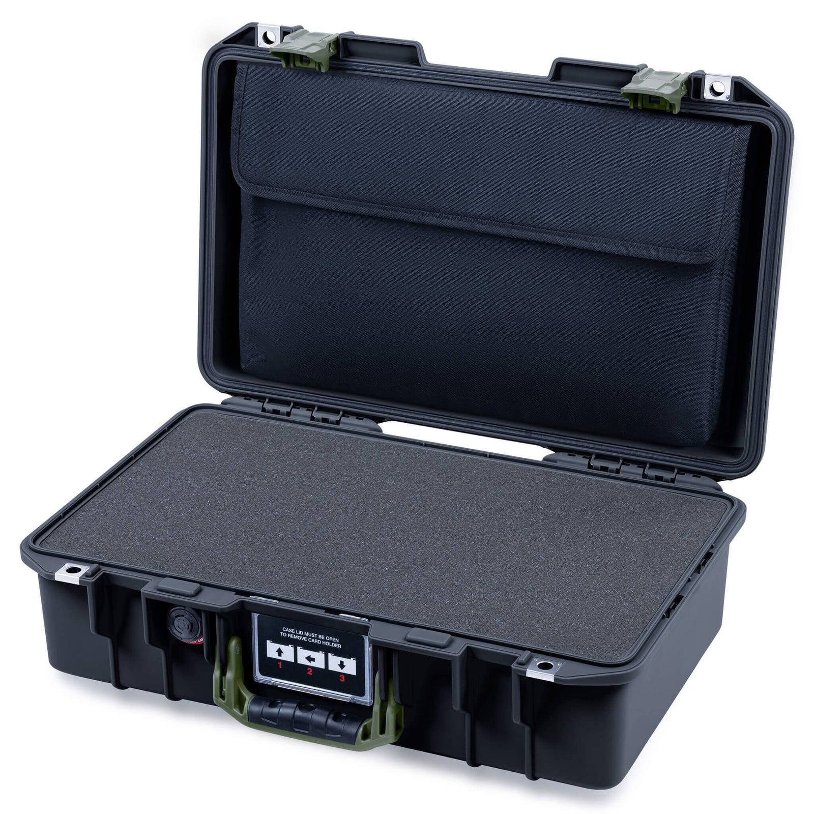 Pelican 1485 Air Case, Black with OD Green Handle & Latches Pick & Pluck Foam with Laptop Computer Lid Pouch ColorCase 014850-0201-110-131