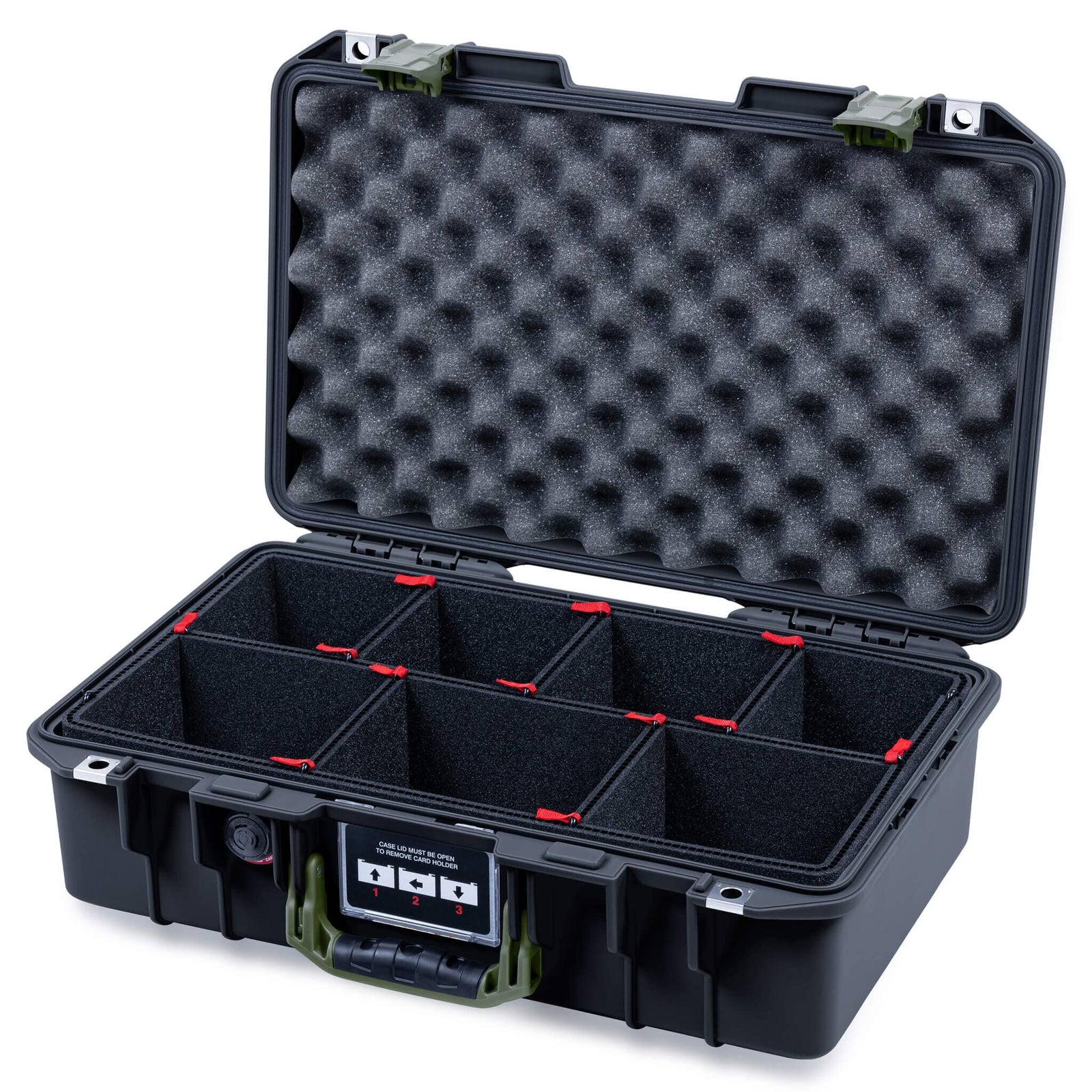 Pelican 1485 Air Case, Black with OD Green Handle & Latches TrekPak Divider System with Convoluted Lid Foam ColorCase 014850-0020-110-131