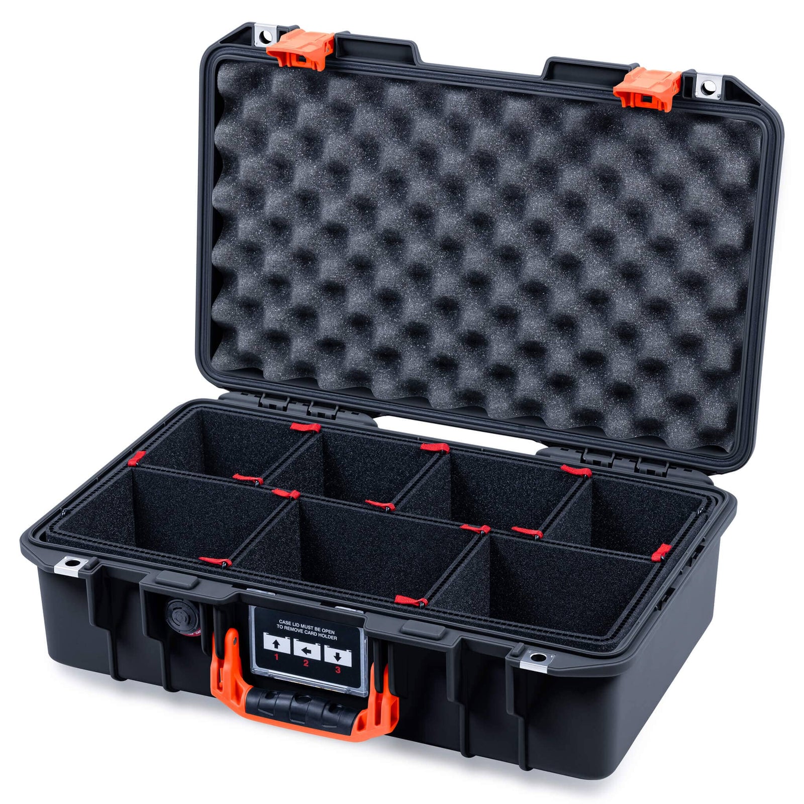 Pelican 1485 Air Case, Black with Orange Latches TrekPak Divider System with Convolute Lid Foam ColorCase 014850-0020-110-151