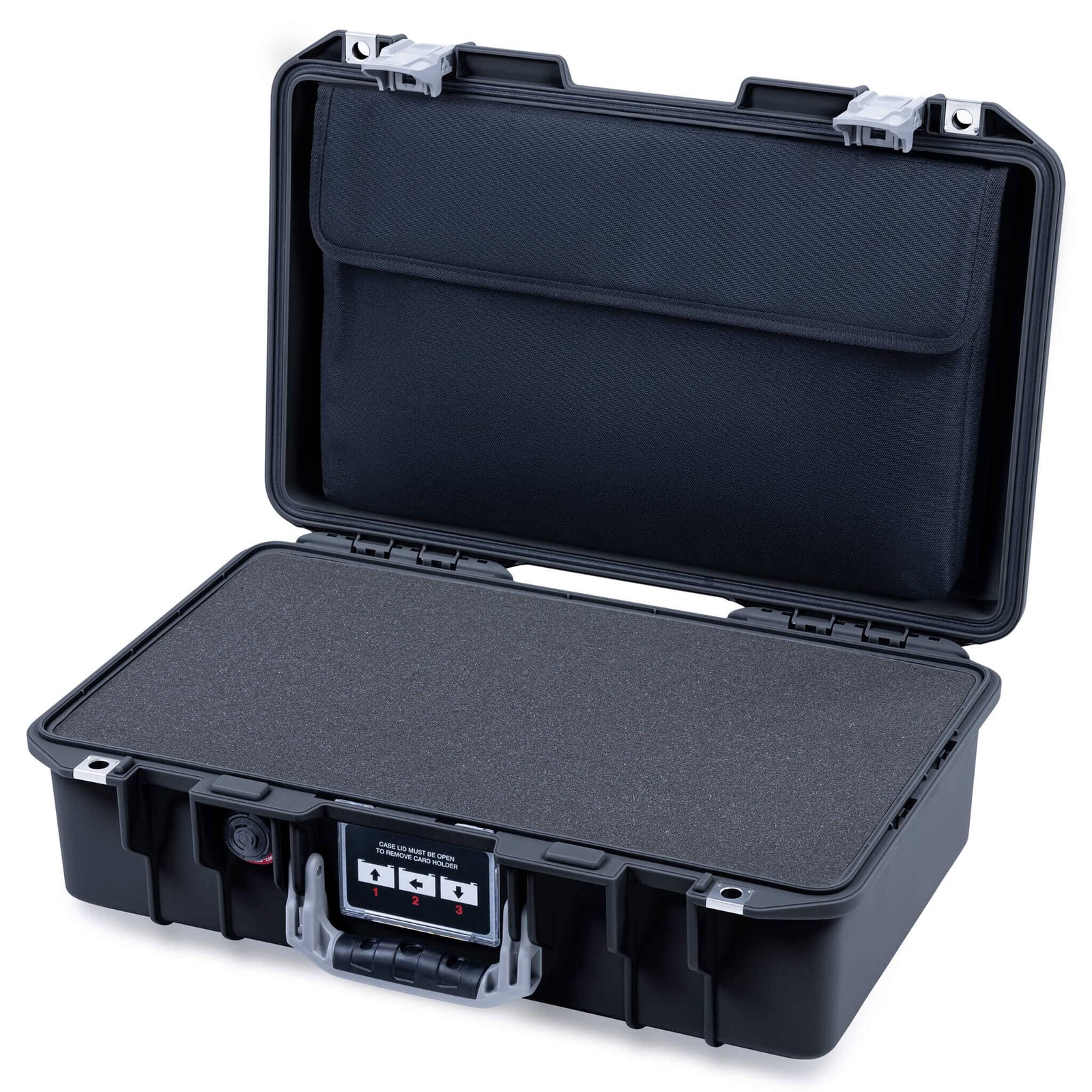 Pelican 1485 Air Case, Black with Silver Latches Pick & Pluck Foam with Computer Pouch ColorCase 014850-0201-110-181