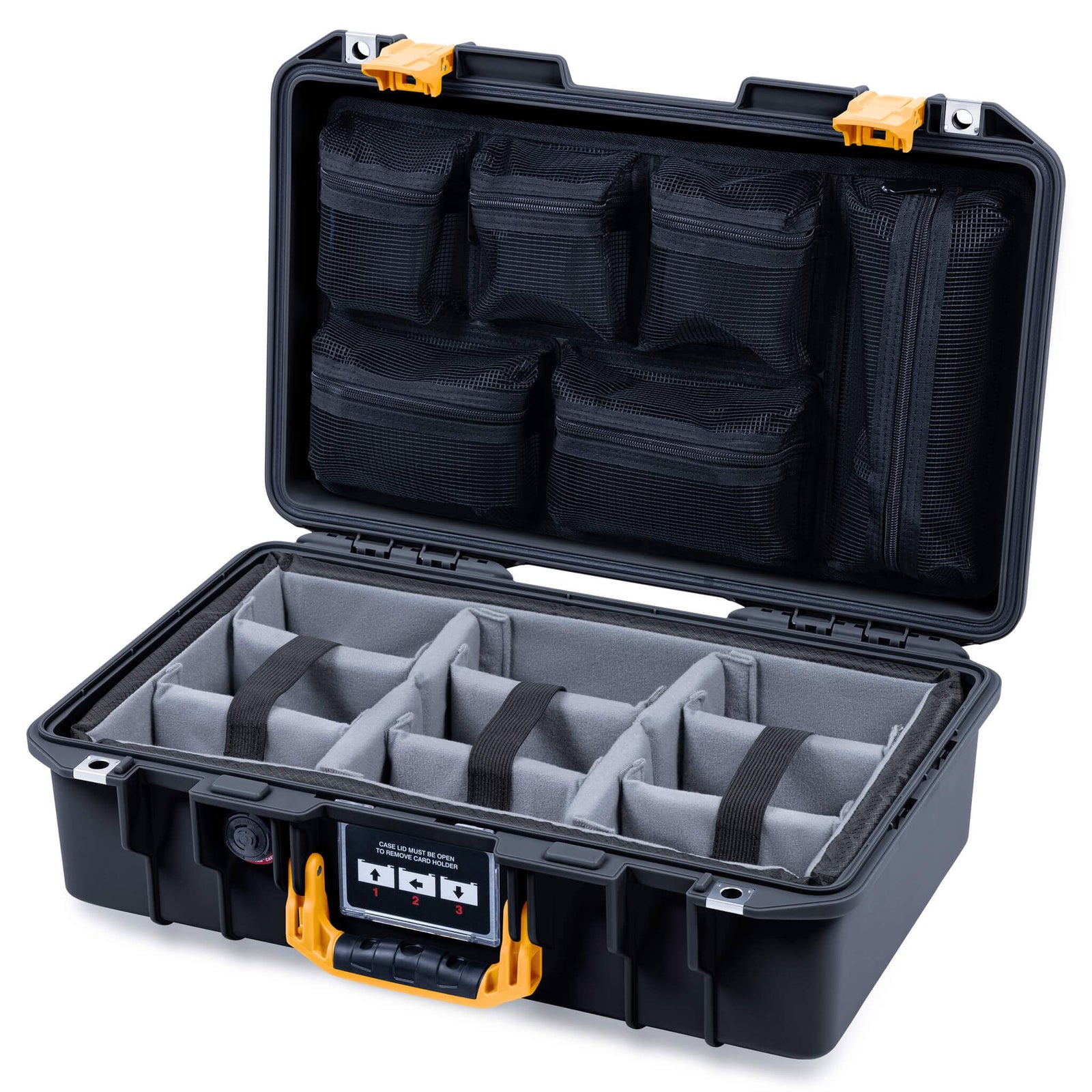 Pelican 1485 Air Case, Black with Yellow Latches ColorCase