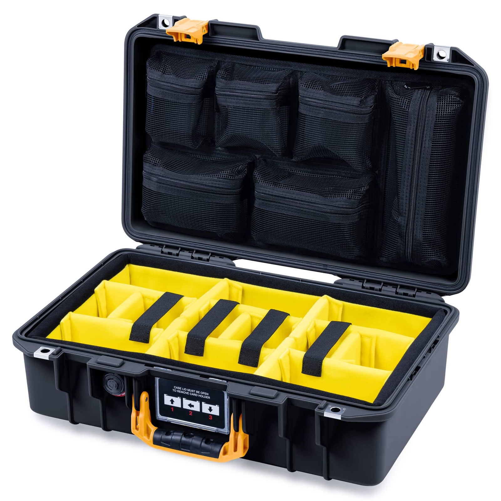 Pelican 1485 Air Case, Black with Yellow Latches ColorCase