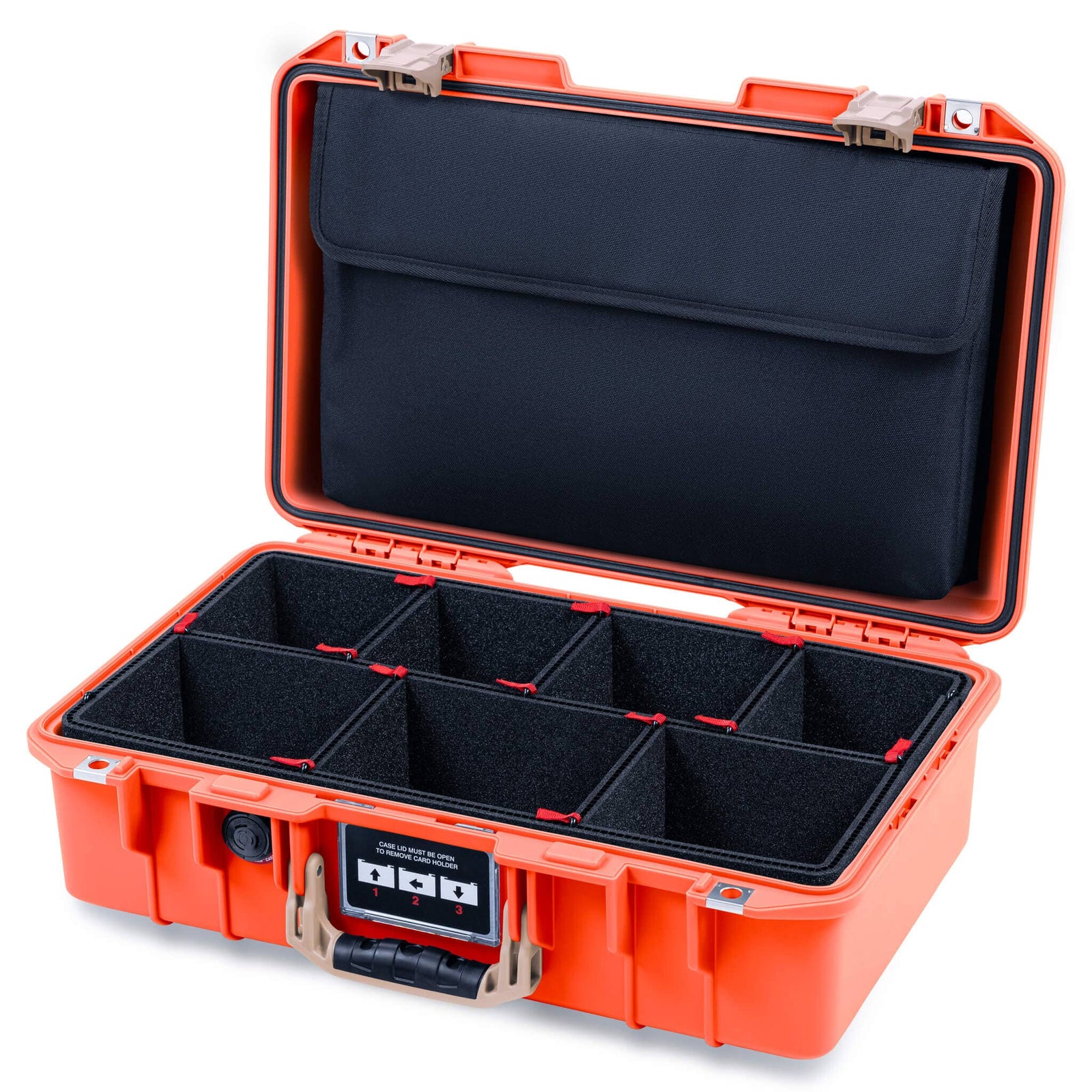 Pelican 1485 Air Case, Orange with Desert Tan Latches TrekPak Divider System with Computer Pouch ColorCase 014850-0220-150-311
