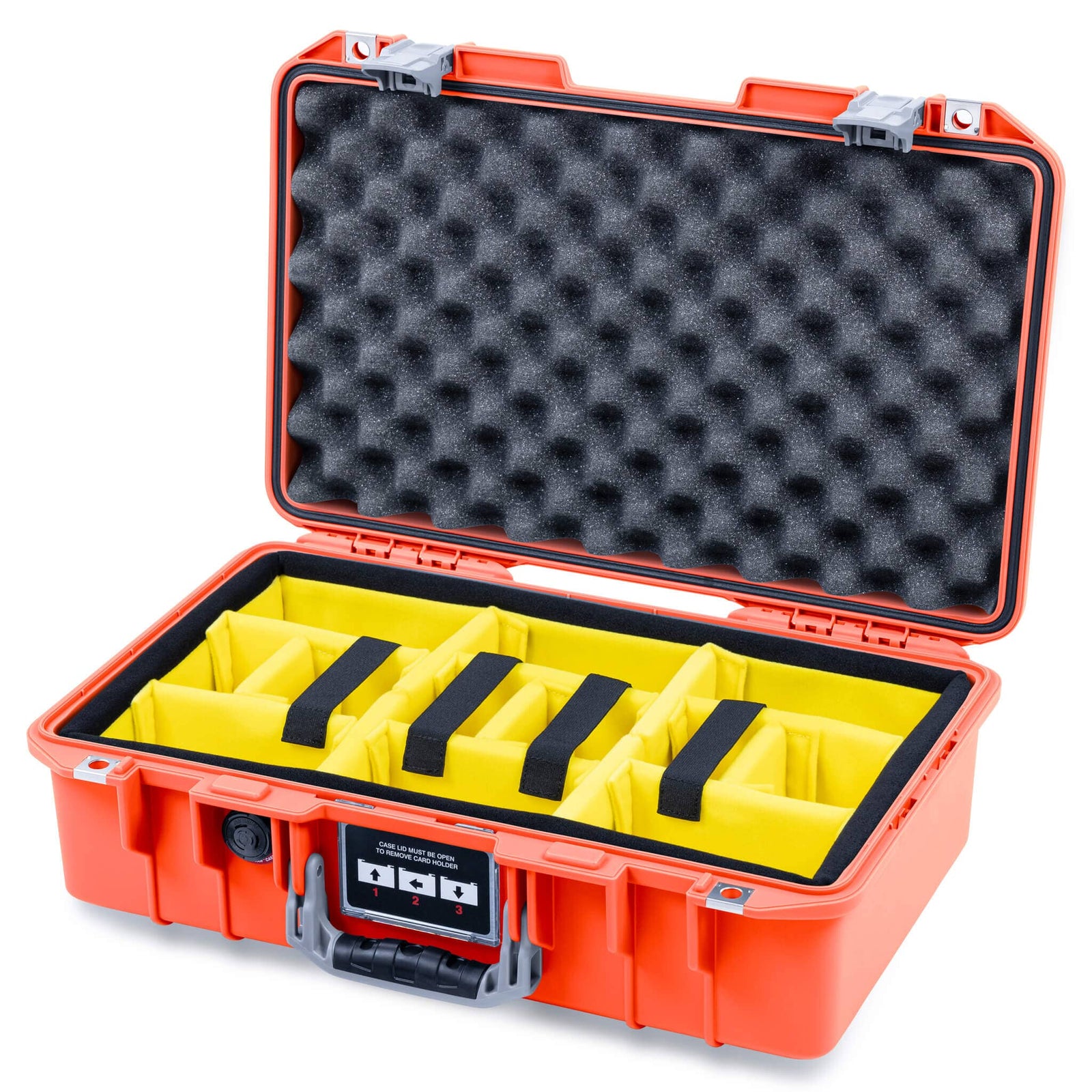 Pelican 1485 Air Case, Orange with Silver Latches Yellow Padded Microfiber Dividers with Convolute Lid Foam ColorCase 014850-0010-150-181