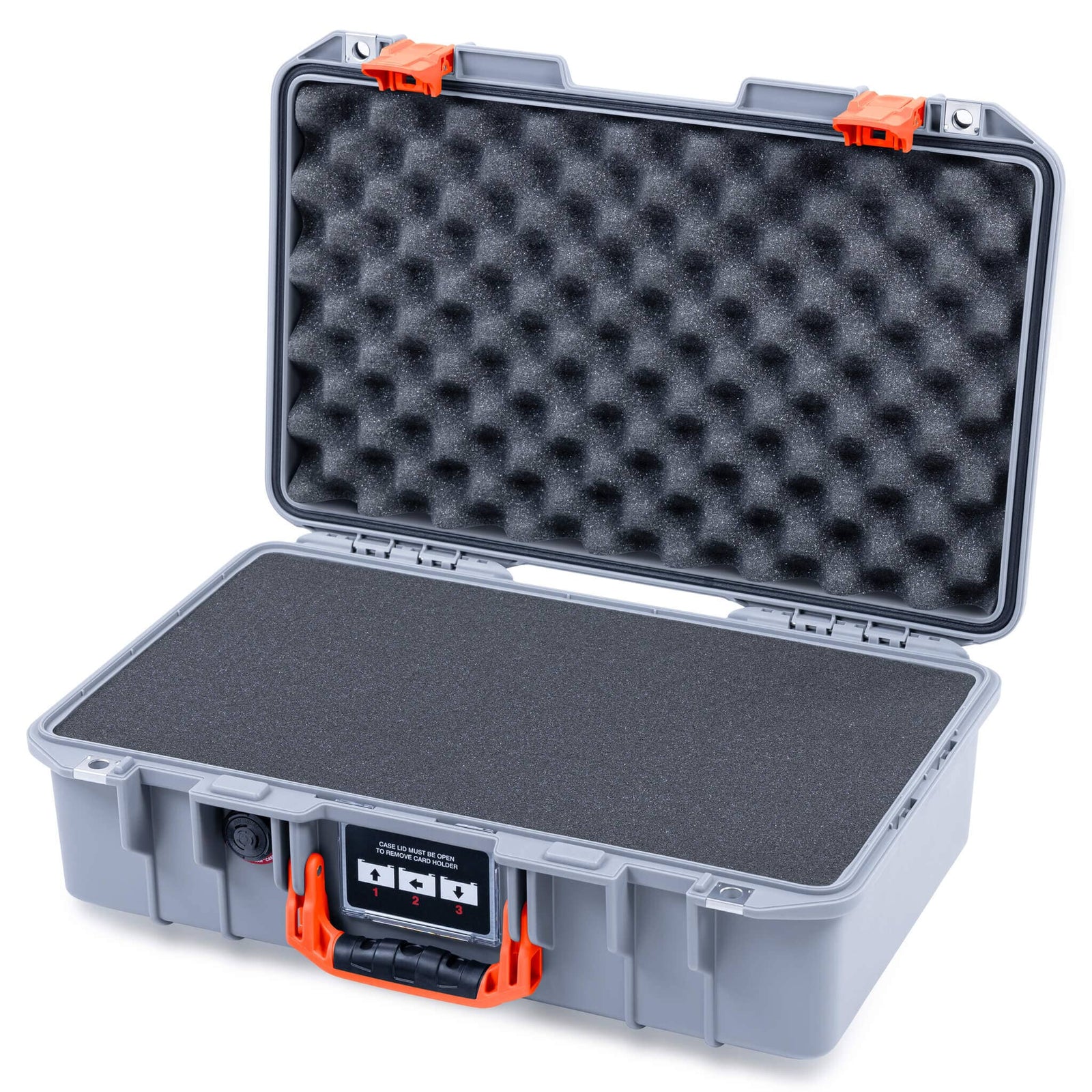 Pelican 1485 Air Case, Silver with Orange Latches Pick & Pluck Foam with Convolute Lid Foam ColorCase 014850-0001-180-151