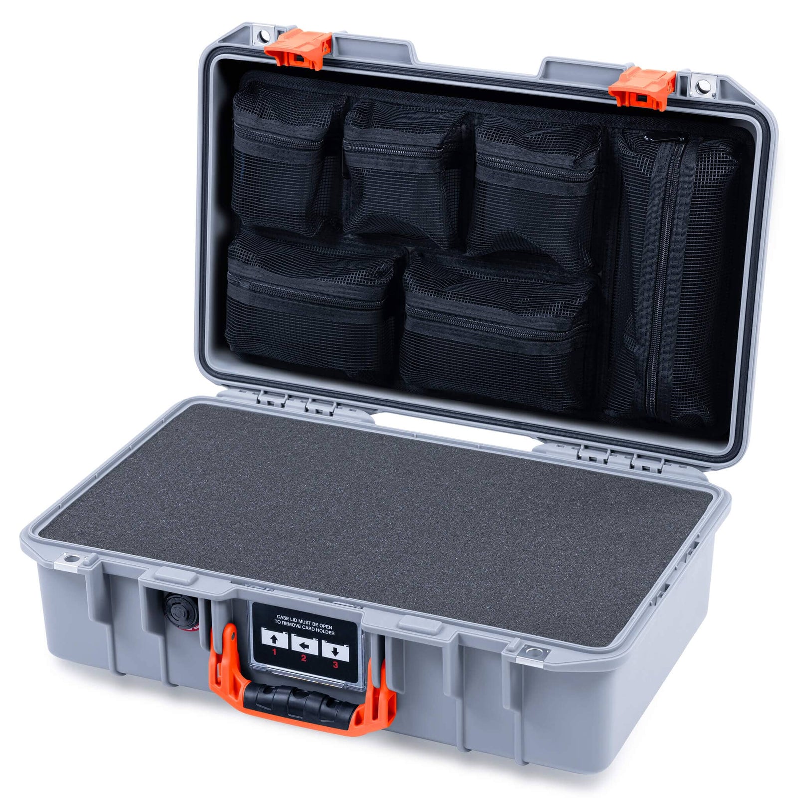 Pelican 1485 Air Case, Silver with Orange Latches ColorCase
