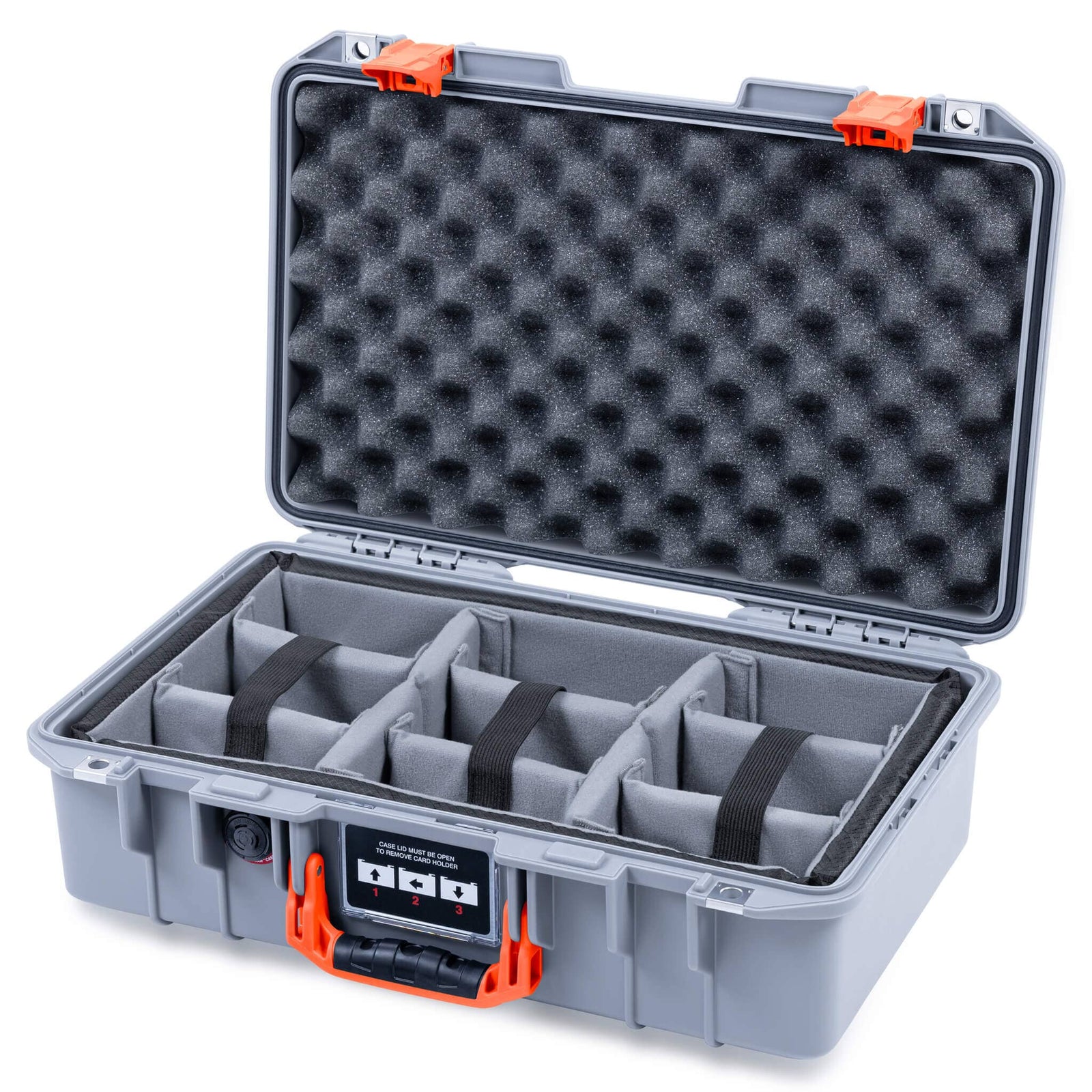 Pelican 1485 Air Case, Silver with Orange Latches ColorCase