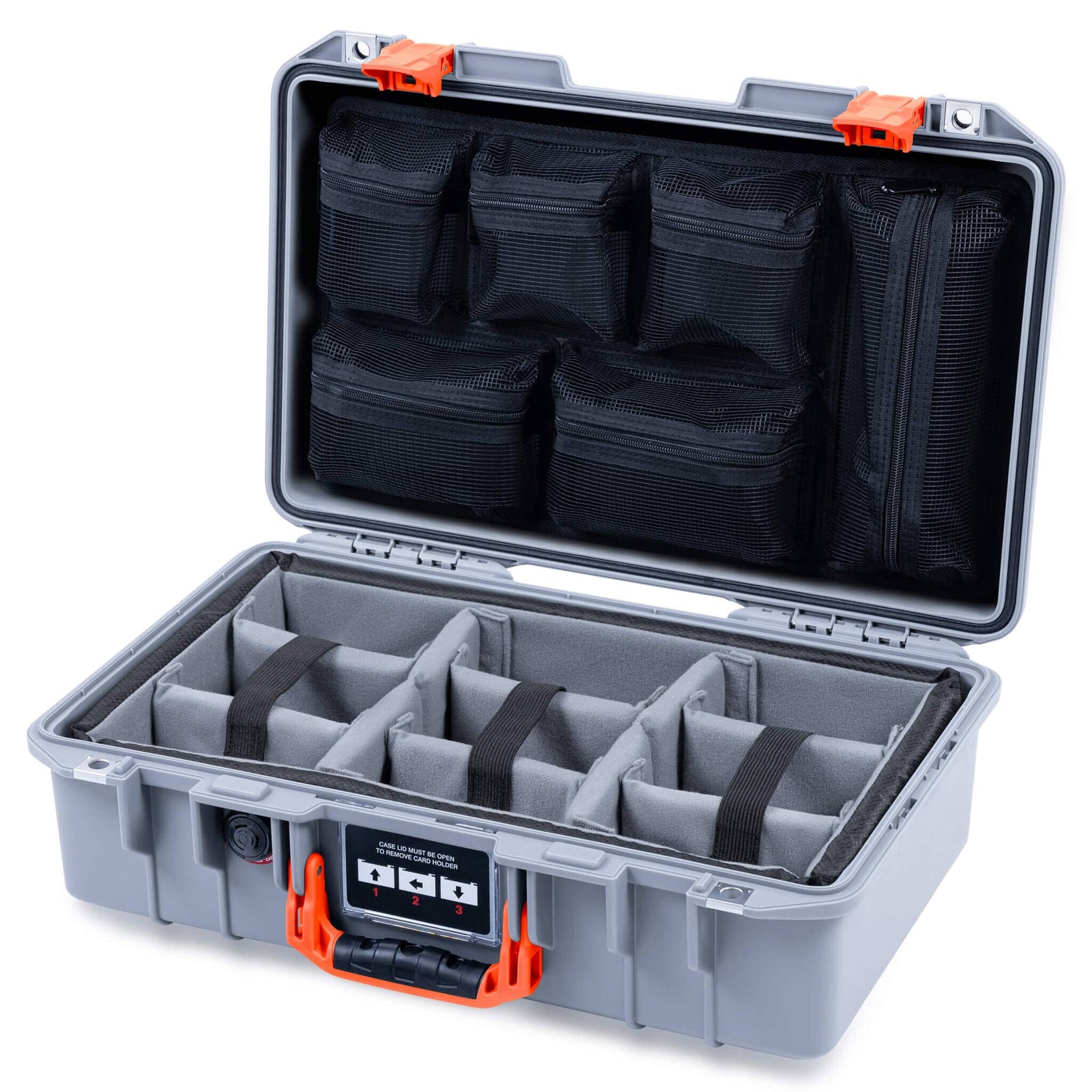 Pelican 1485 Air Case, Silver with Orange Latches ColorCase