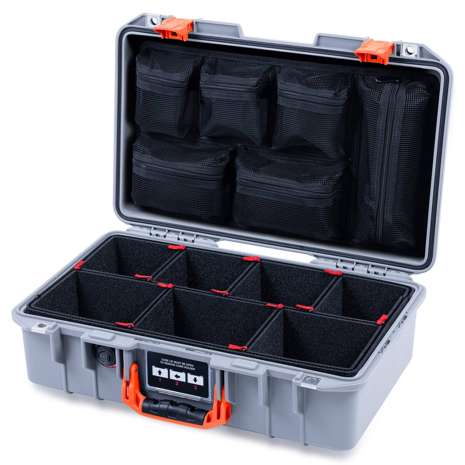 Pelican 1485 Air Case, Silver with Orange Latches ColorCase