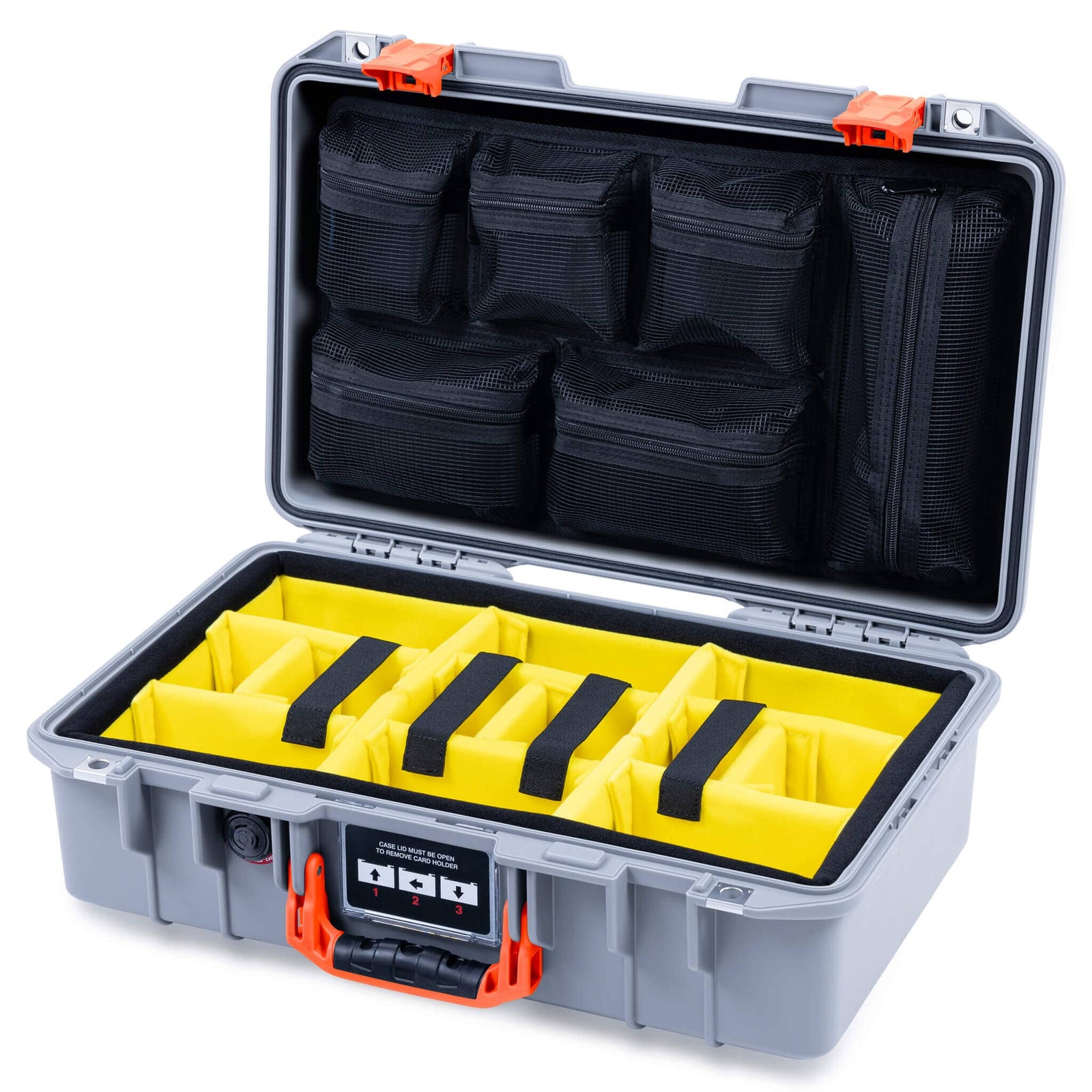 Pelican 1485 Air Case, Silver with Orange Latches ColorCase