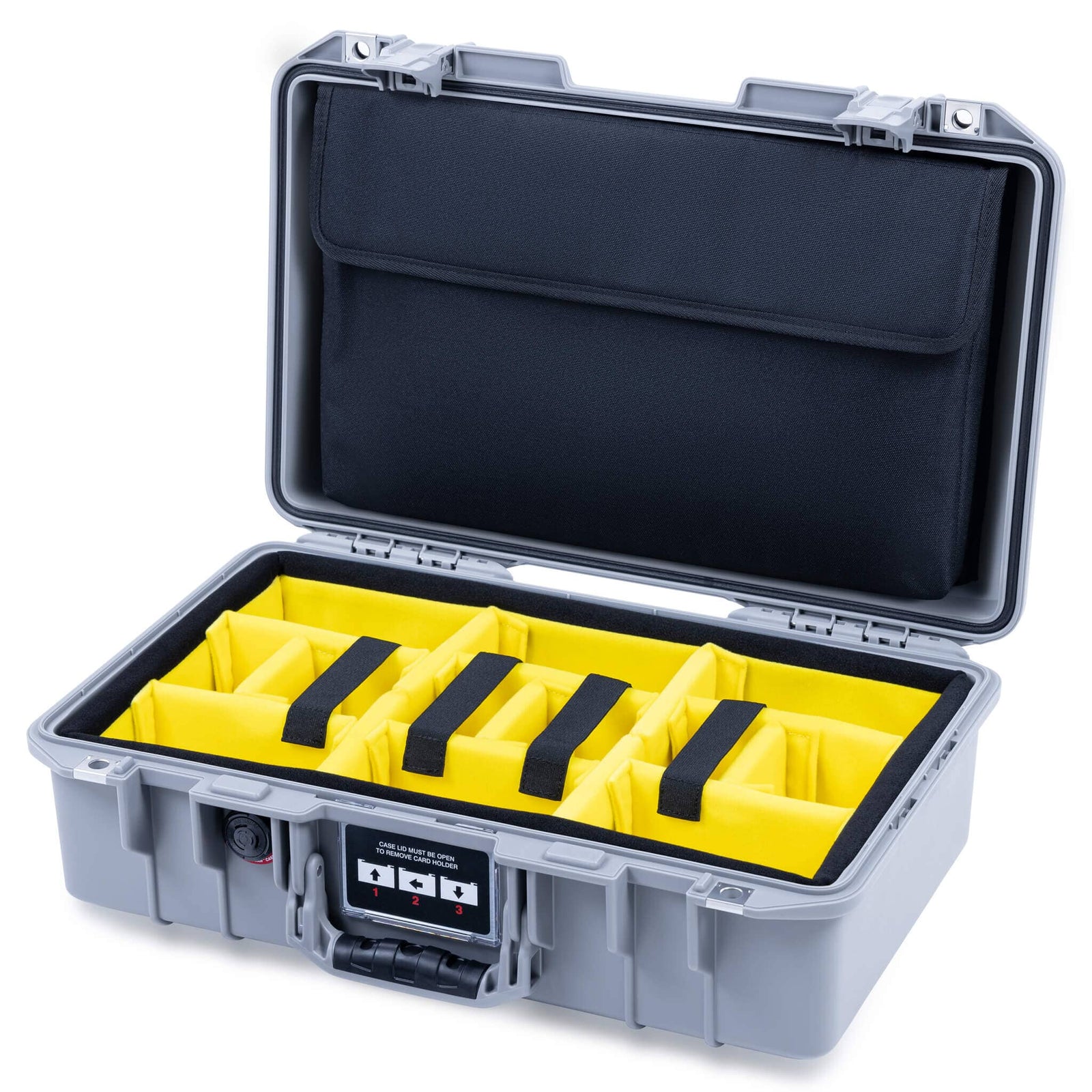 Pelican 1485 Air Case, Silver Yellow Padded Microfiber Dividers with Computer Pouch ColorCase 014850-0210-180-181