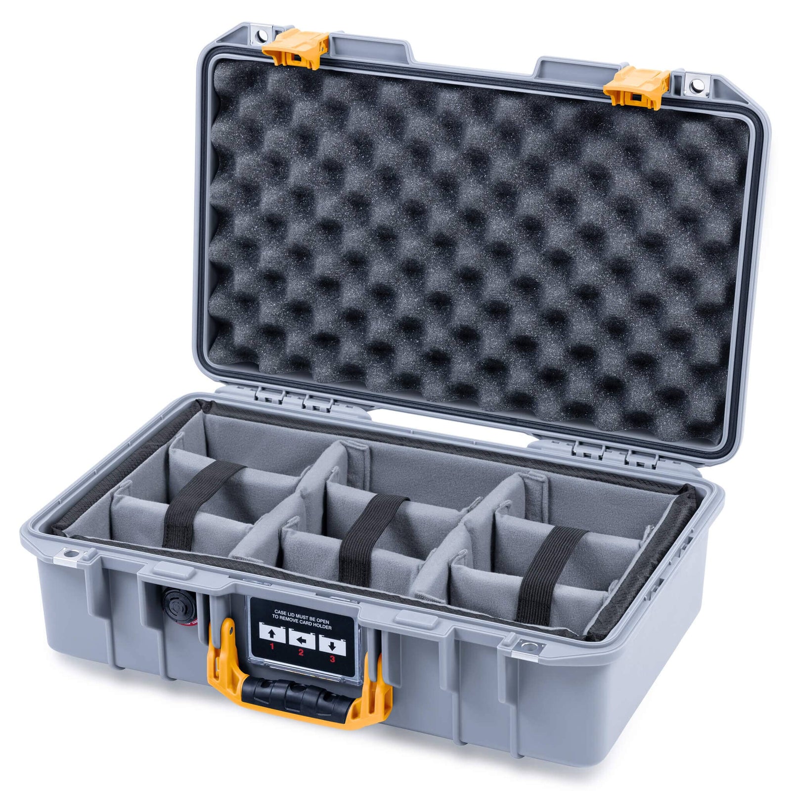 Pelican 1485 Air Case, Silver with Yellow Latches ColorCase