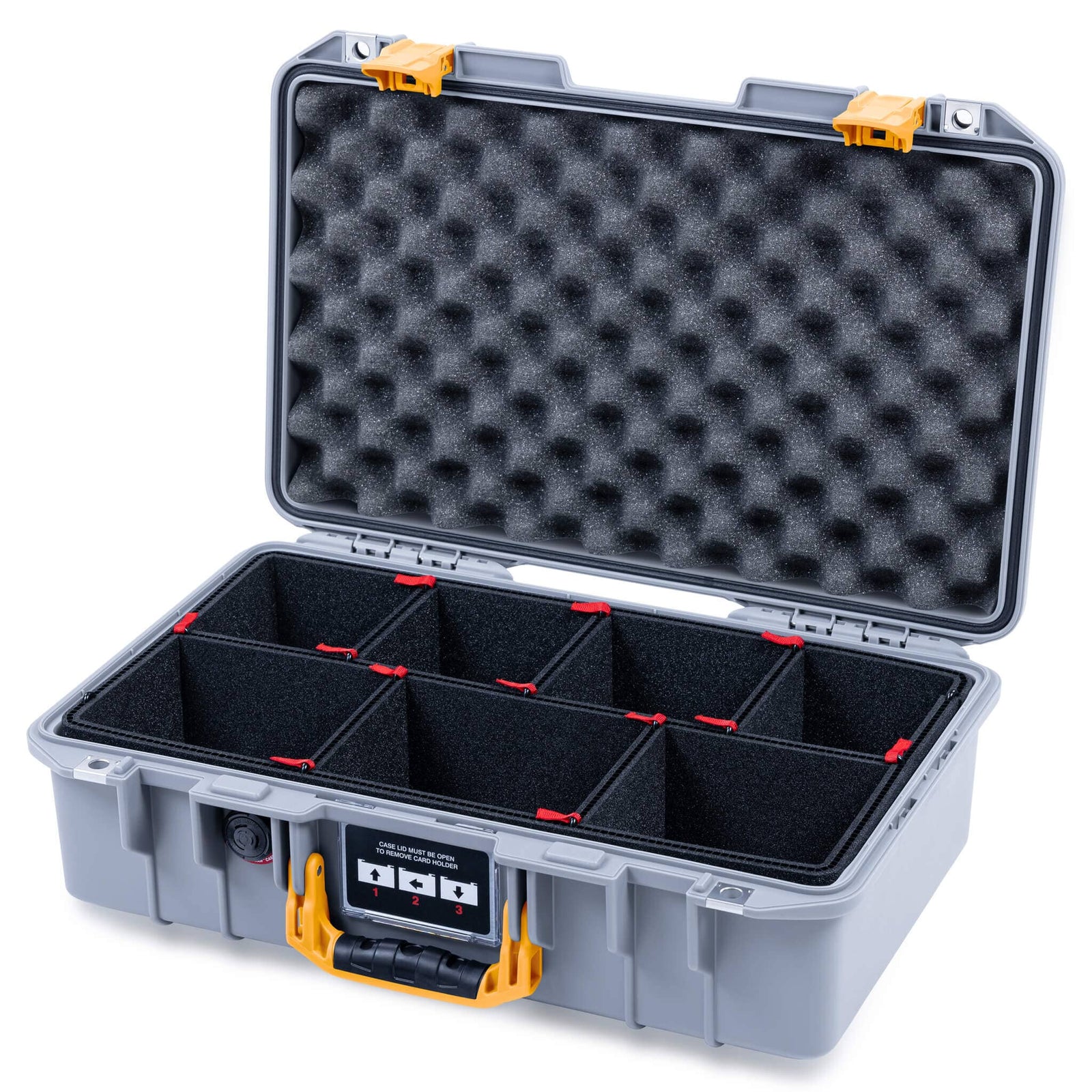 Pelican 1485 Air Case, Silver with Yellow Latches TrekPak Divider System with Convolute Lid Foam ColorCase 014850-0020-180-241