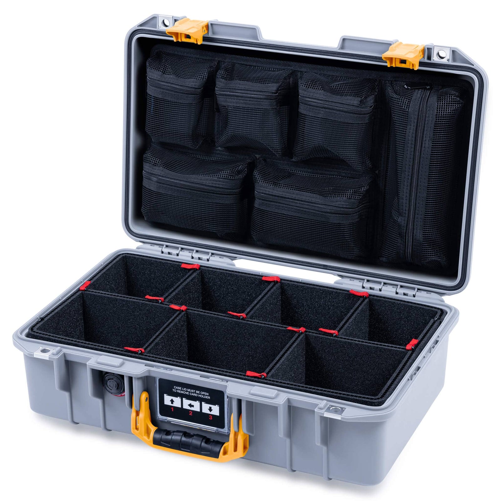 Pelican 1485 Air Case, Silver with Yellow Latches ColorCase