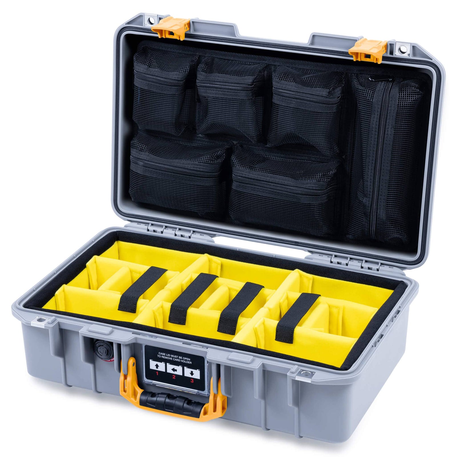 Pelican 1485 Air Case, Silver with Yellow Latches ColorCase