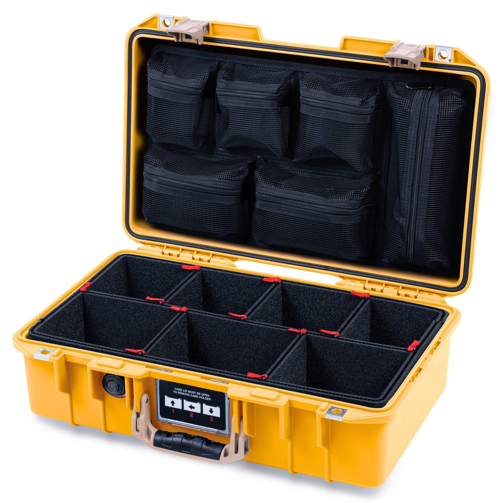 Pelican 1485 Air Case, Yellow with Desert Tan Handle & Latches TrekPak Divider System with Mesh Lid Organizer ColorCase 014850-0120-240-311