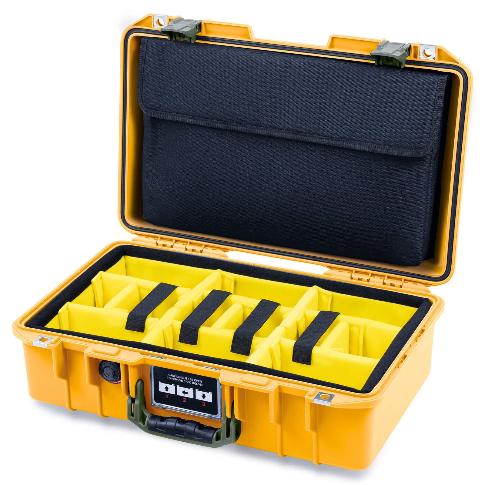 Pelican 1485 Air Case, Yellow with OD Green Latches Yellow Padded Microfiber Dividers with Computer Pouch ColorCase 014850-0210-240-131