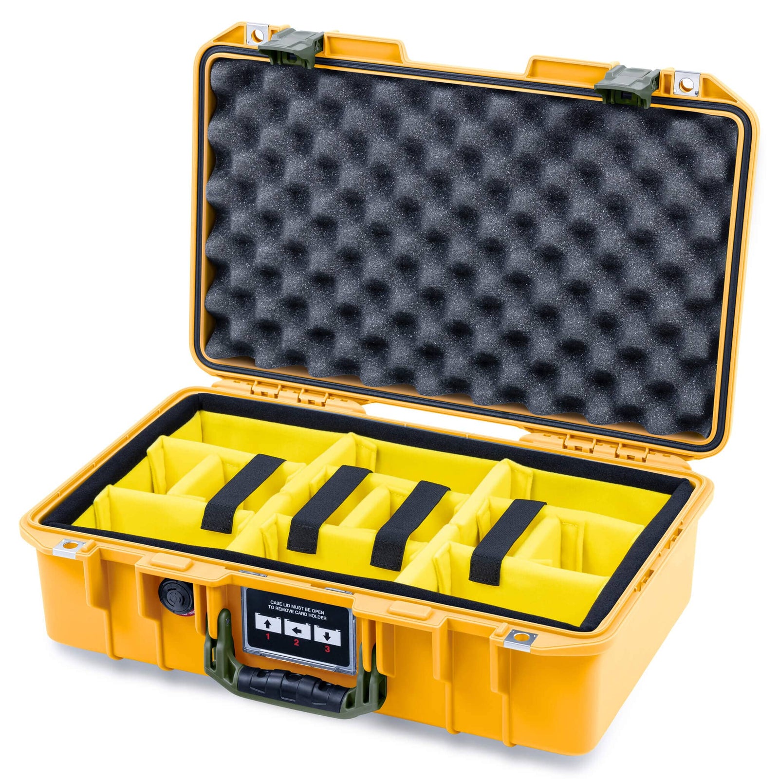 Pelican 1485 Air Case, Yellow with OD Green Latches Yellow Padded Microfiber Dividers with Convolute Lid Foam ColorCase 014850-0010-240-131