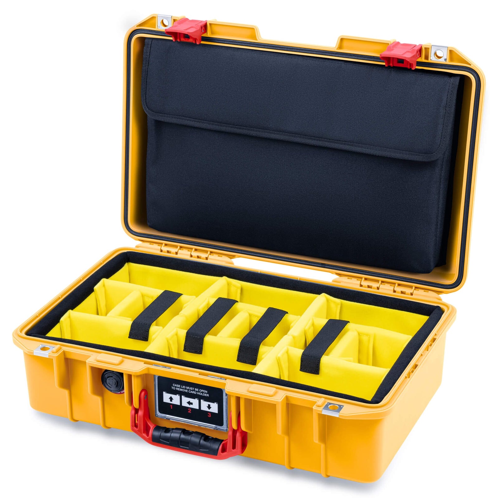 Pelican 1485 Air Case, Yellow with Red Latches Yellow Padded Microfiber Dividers with Computer Pouch ColorCase 014850-0210-240-321