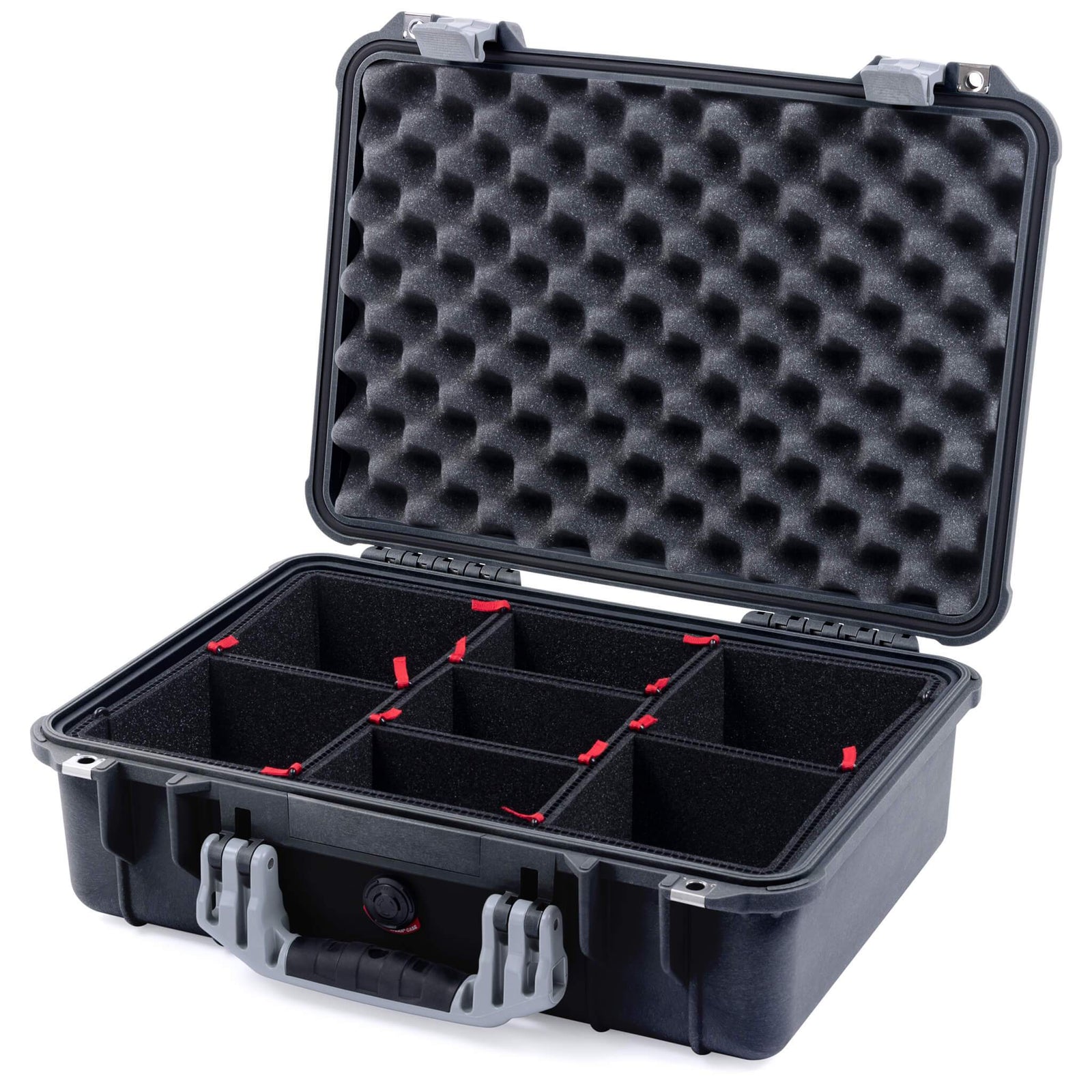 Pelican 1500 Case - Black & Silver - TrekPak Divider System / Convolute Lid Foam