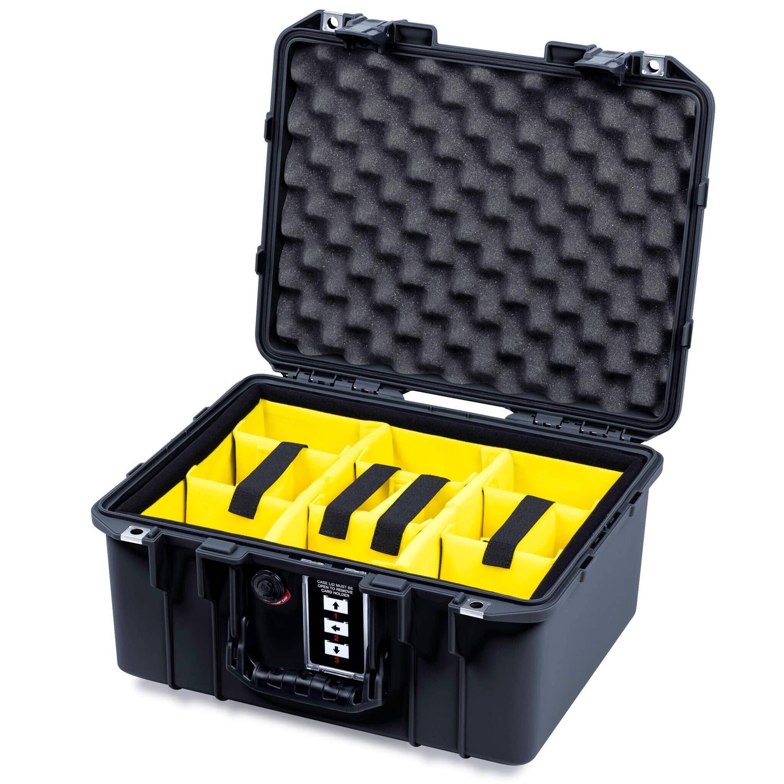 Pelican 1507 Air Case, Black Yellow Padded Microfiber Dividers with Convolute Lid Foam ColorCase 015070-0010-110-111