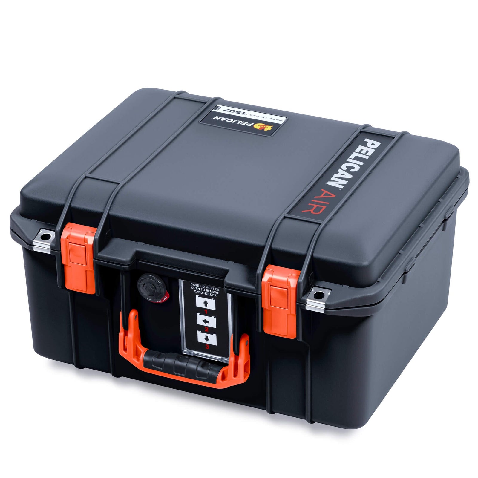 Pelican 1507 Air Case, Black with Orange Handle & Latches ColorCase