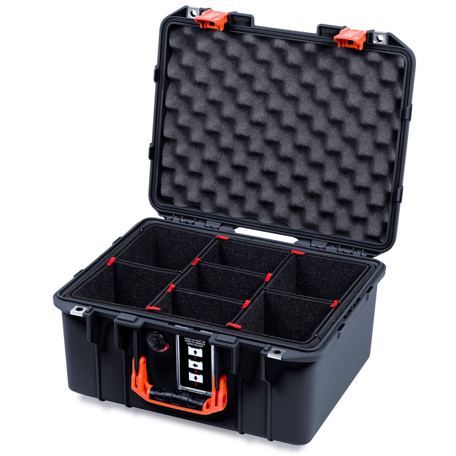 Pelican 1507 Air Case, Black with Orange Handle & Latches TrekPak Divider System with Convolute Lid Foam ColorCase 015070-0020-110-151