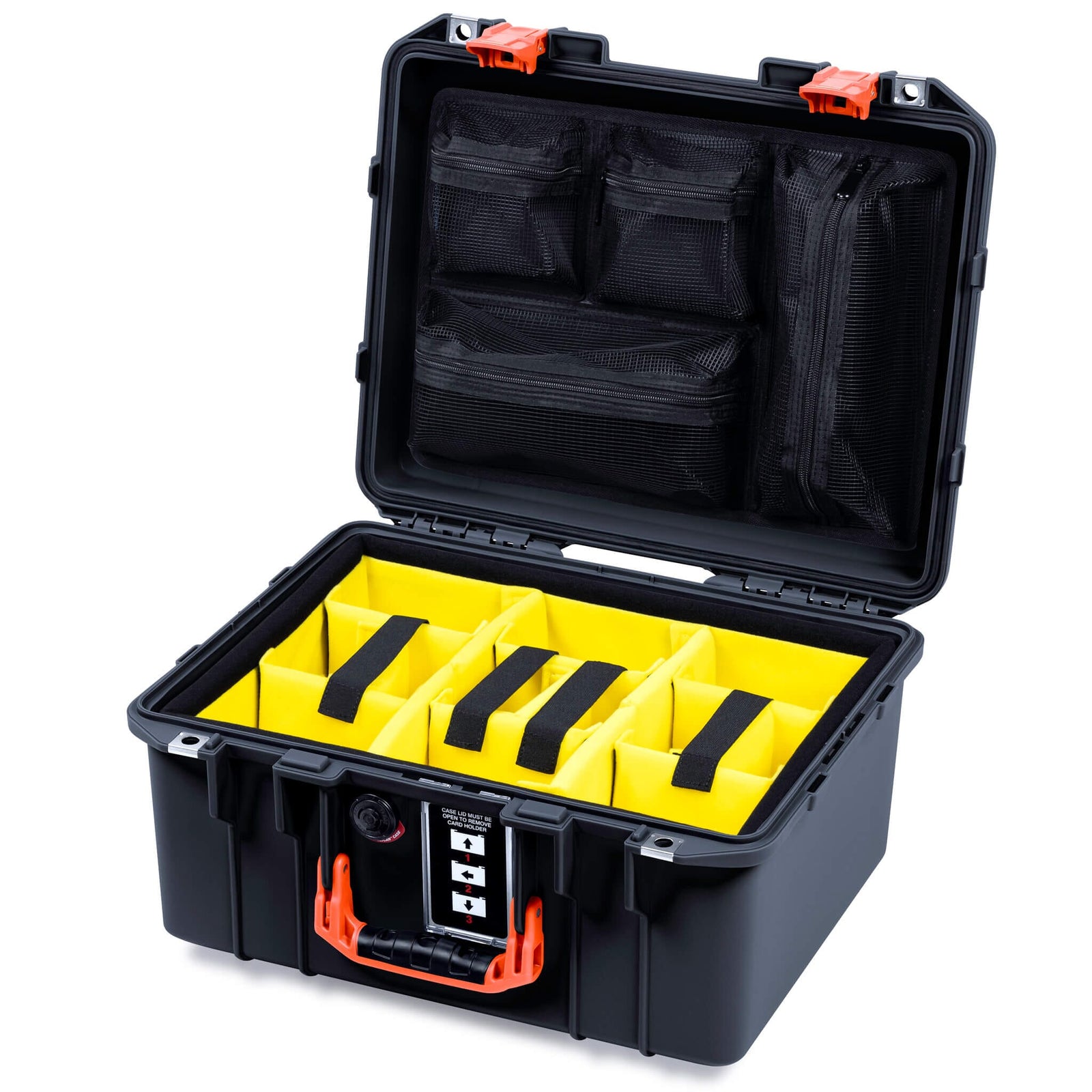 Pelican 1507 Air Case, Black with Orange Handle & Latches ColorCase